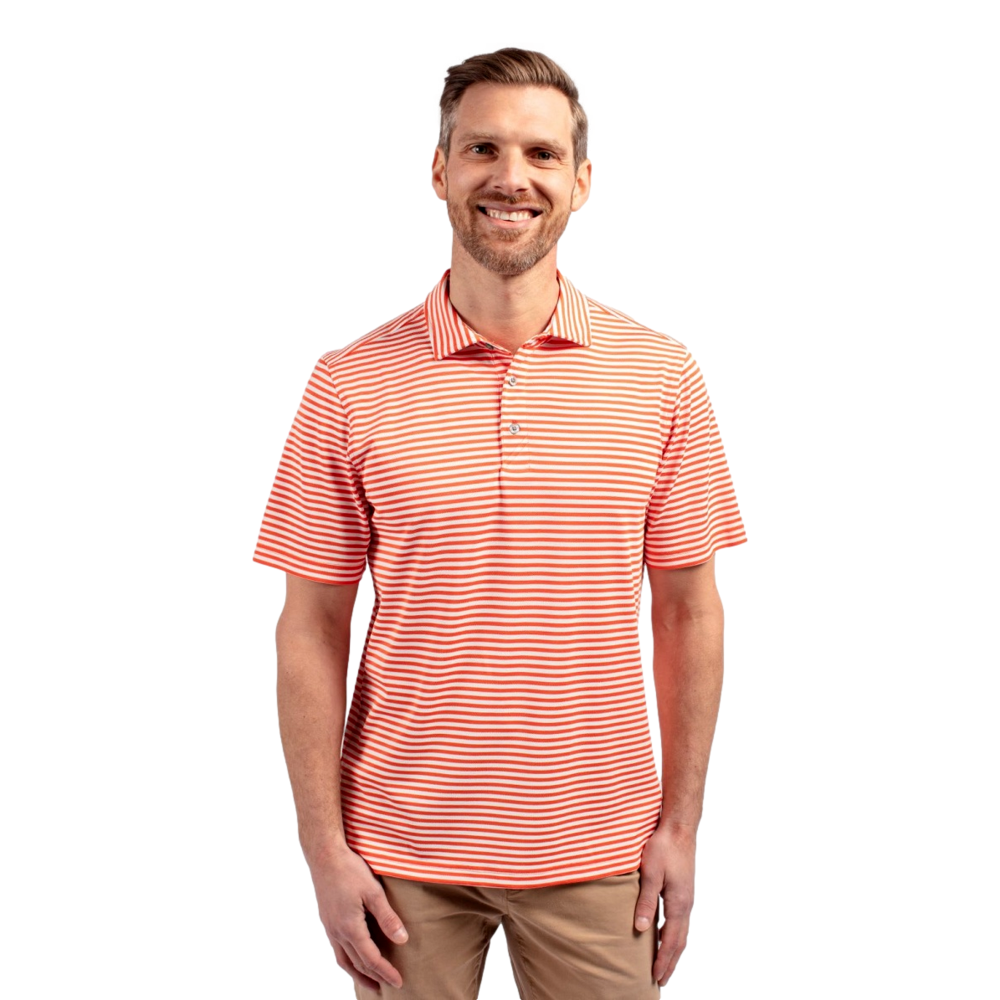 Auburn Tigers Cutter & Buck Virtue Eco Pique Stripe Recycled Men's Short Sleeve Golf Polo Shirt