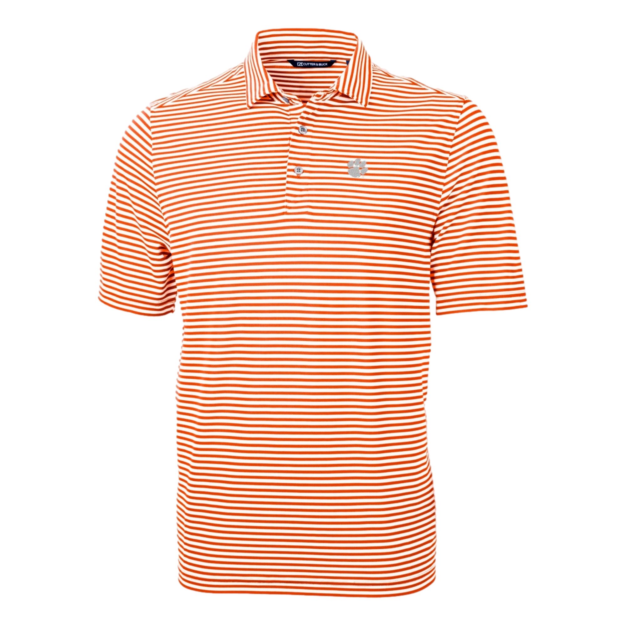 Clemson Tigers Cutter & Buck Virtue Eco Pique Stripe Recycled Men's Short Sleeve Golf Polo Shirt