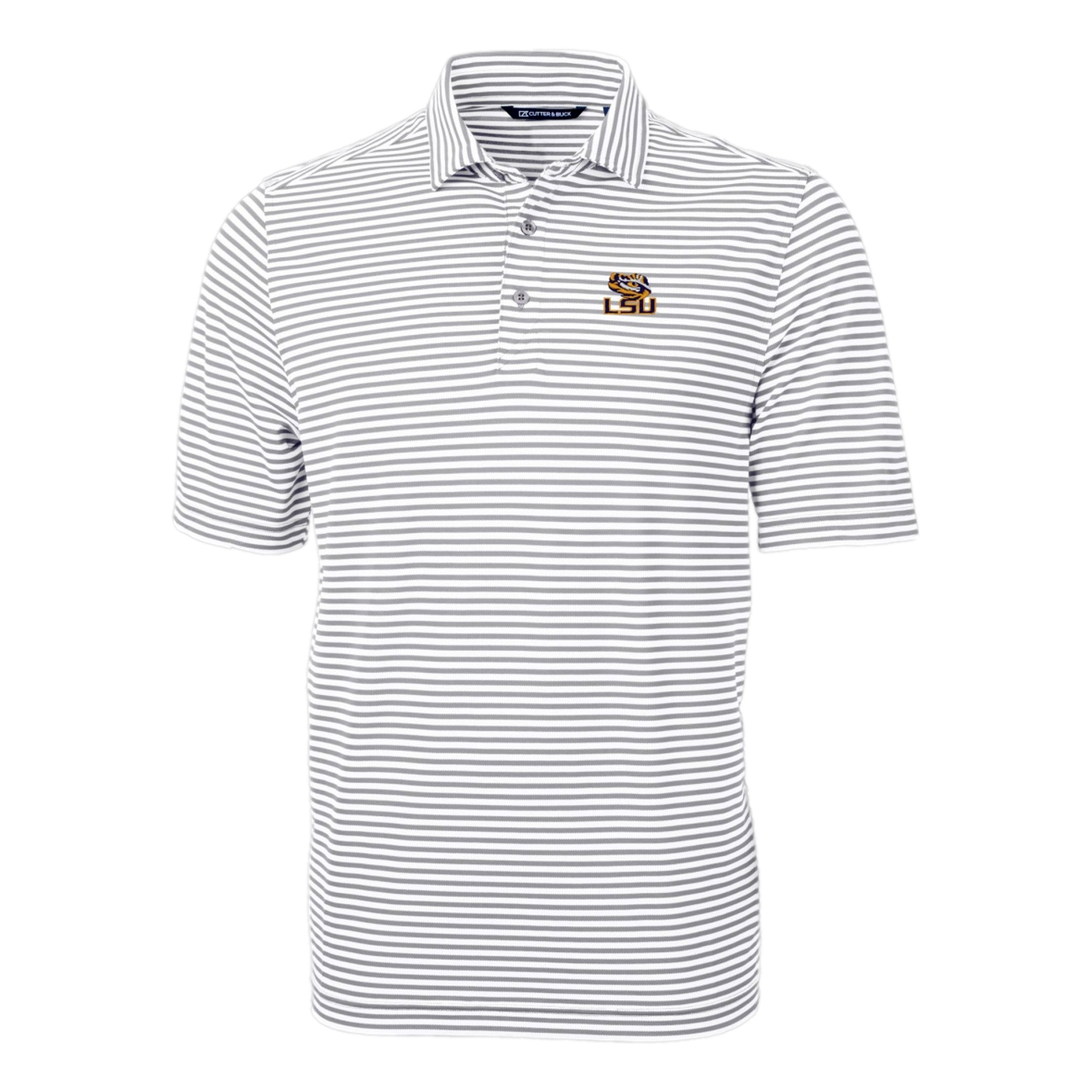 LSU Tigers Cutter & Buck Virtue Eco Pique Stripe Recycled Mens Polo