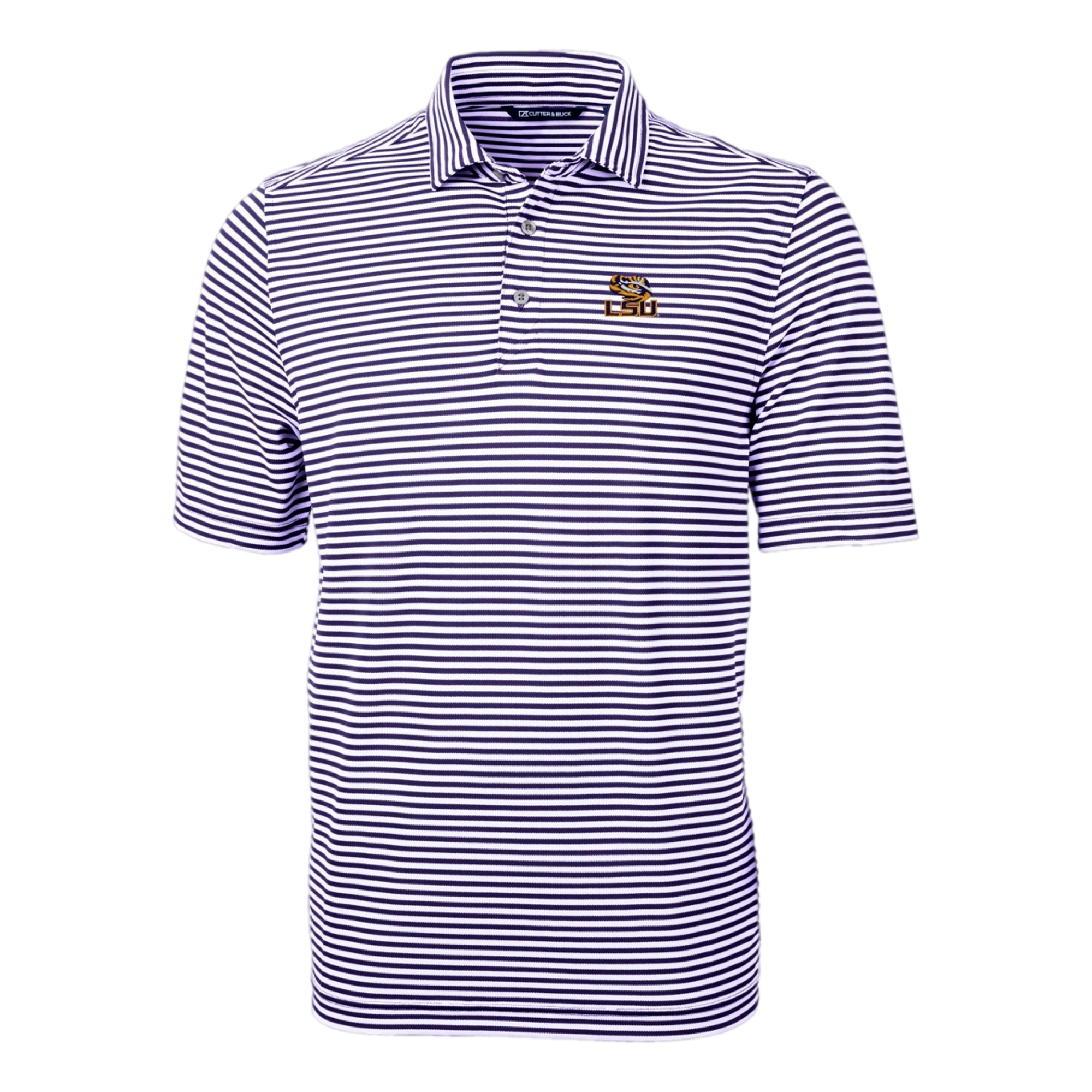 LSU Tigers Cutter & Buck Virtue Eco Pique Stripe Recycled Mens Polo