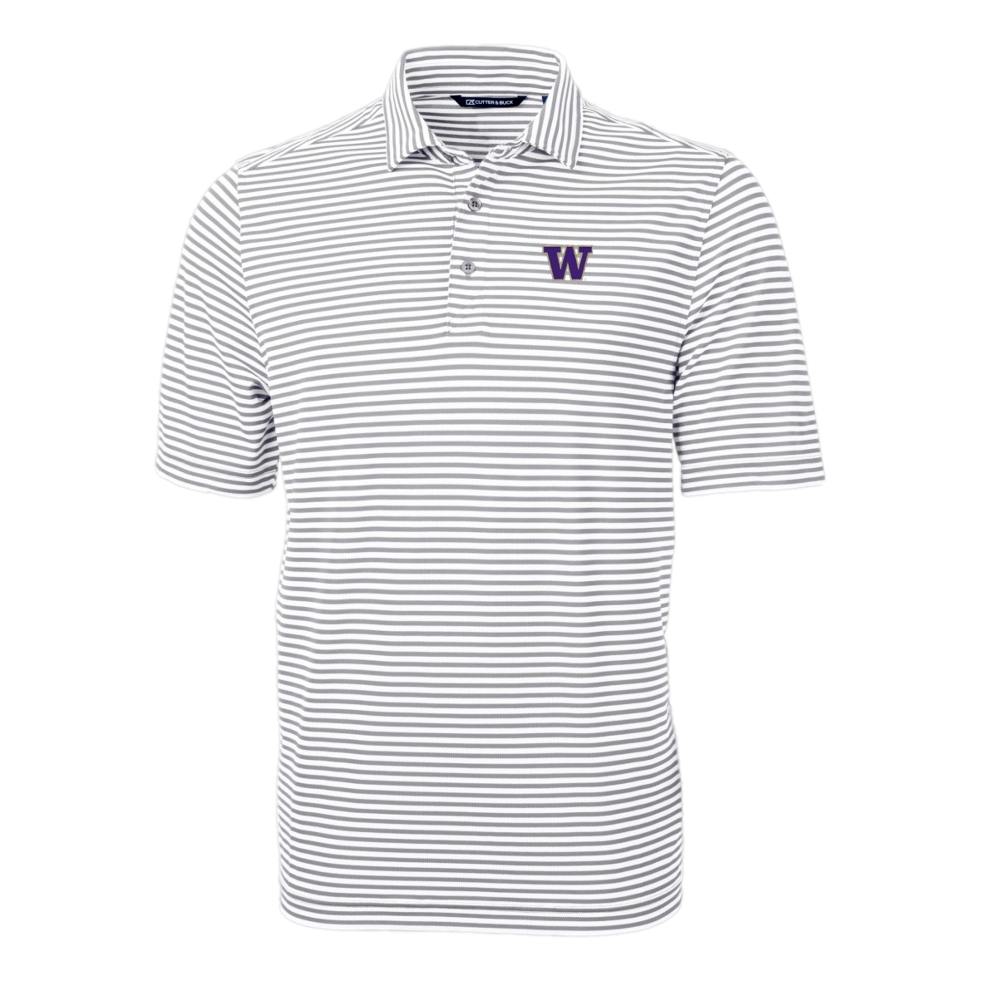 Washington Huskies Cutter & Buck Virtue Eco Pique Stripe Recycled Mens Polo