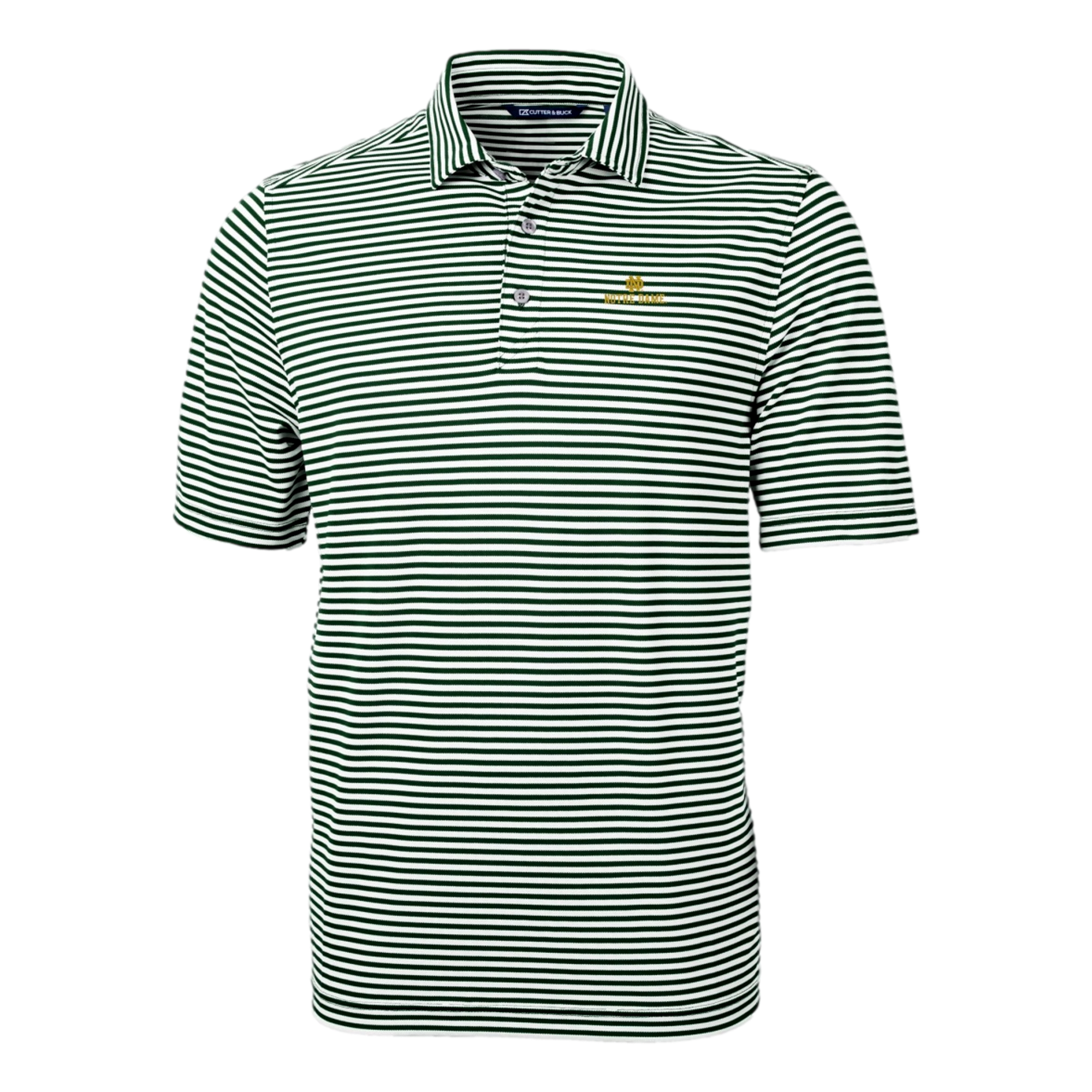 Notre Dame Fighting Irish Cutter & Buck Virtue Eco Pique Stripe Recycled Men's Short Sleeve Golf Polo Shirt