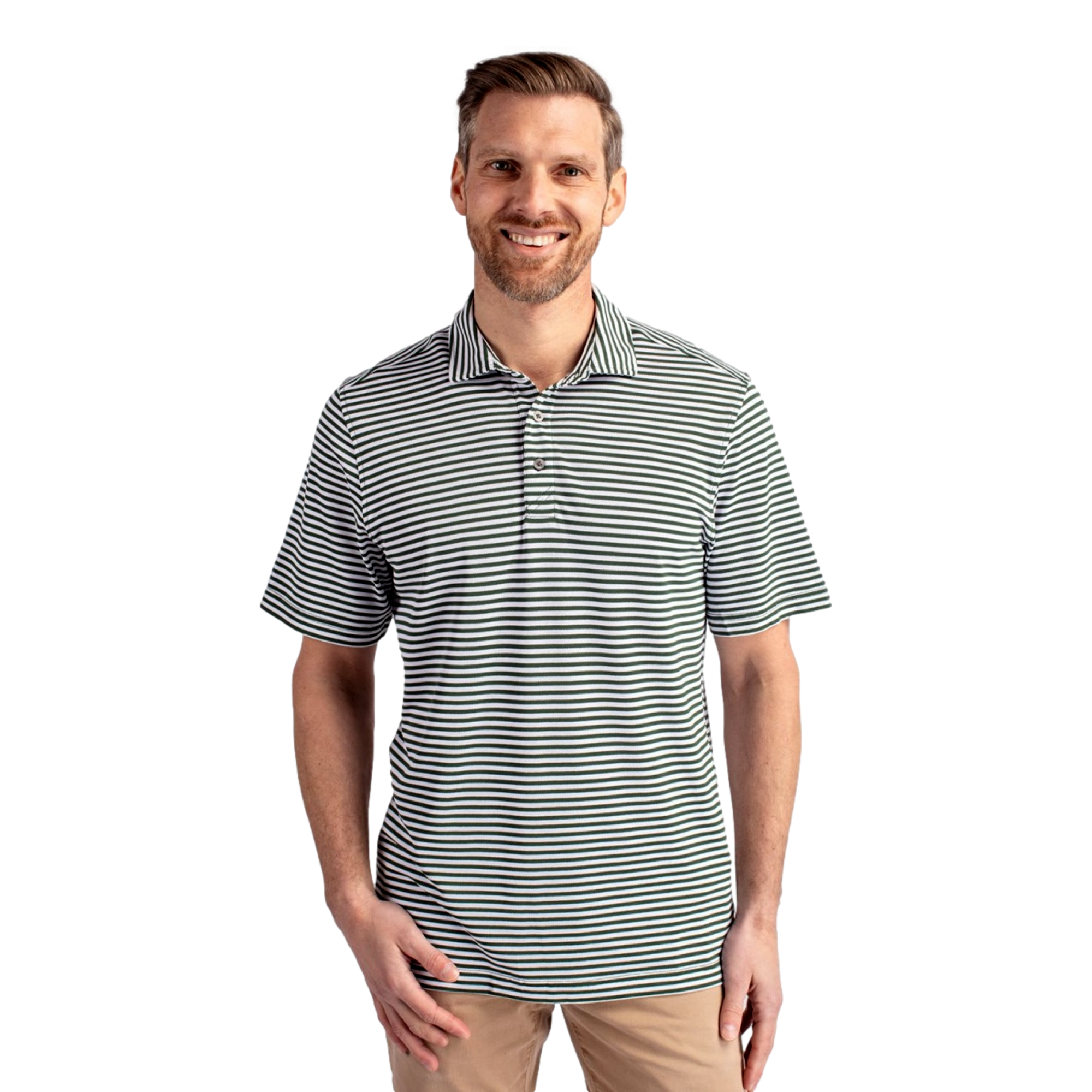 Notre Dame Fighting Irish Cutter & Buck Virtue Eco Pique Stripe Recycled Men's Short Sleeve Golf Polo Shirt