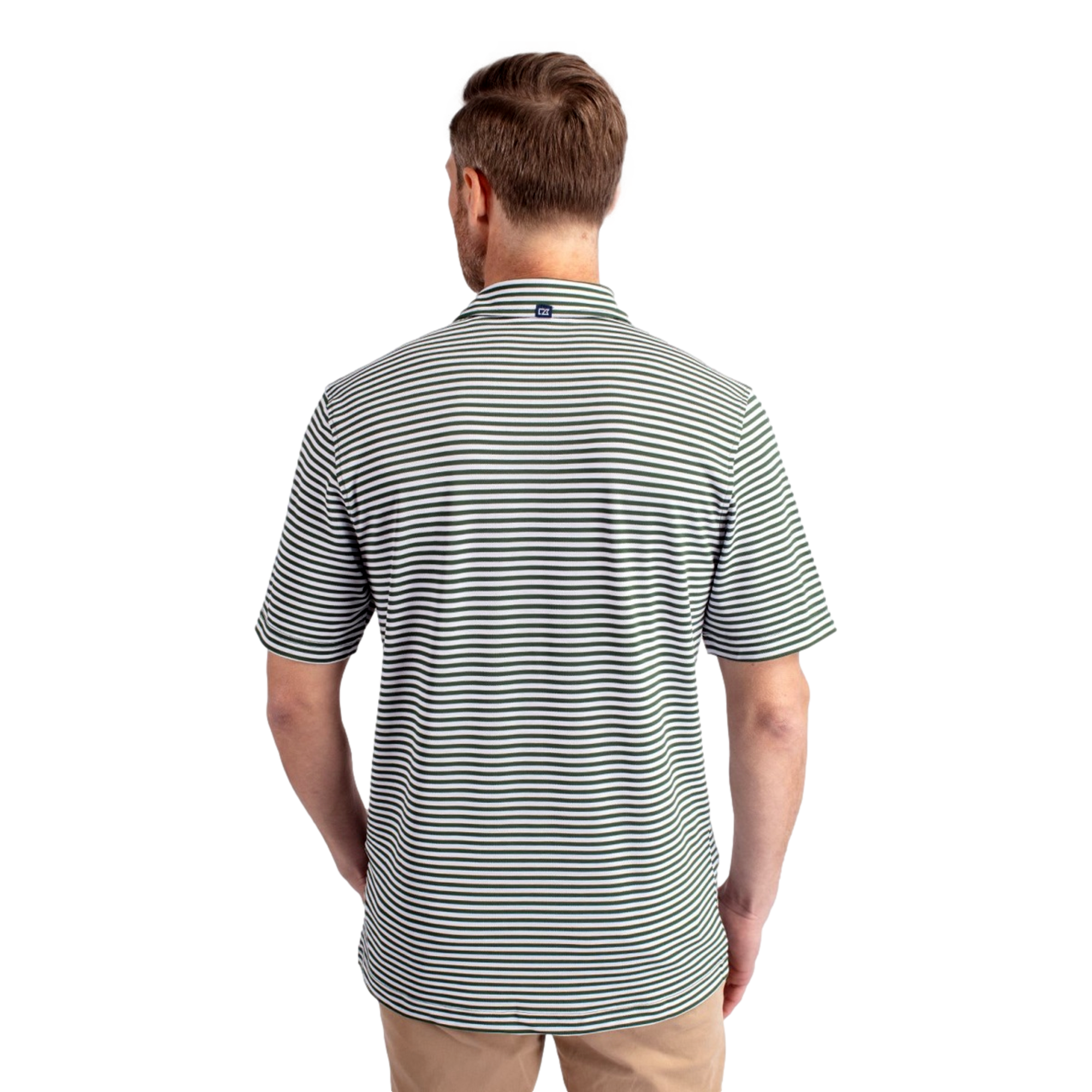 Notre Dame Fighting Irish Cutter & Buck Virtue Eco Pique Stripe Recycled Men's Short Sleeve Golf Polo Shirt
