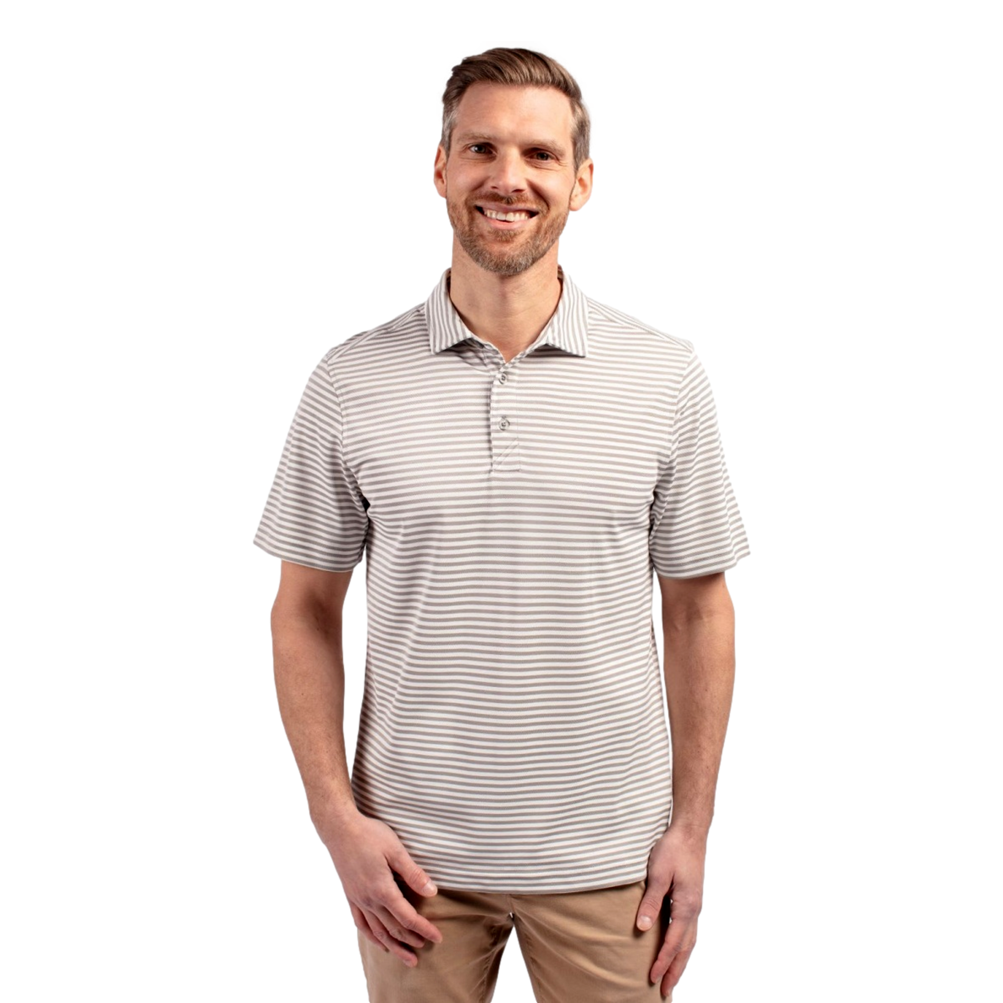 Texas Longhorns Cutter & Buck Virtue Eco Pique Stripe Recycled Mens Polo