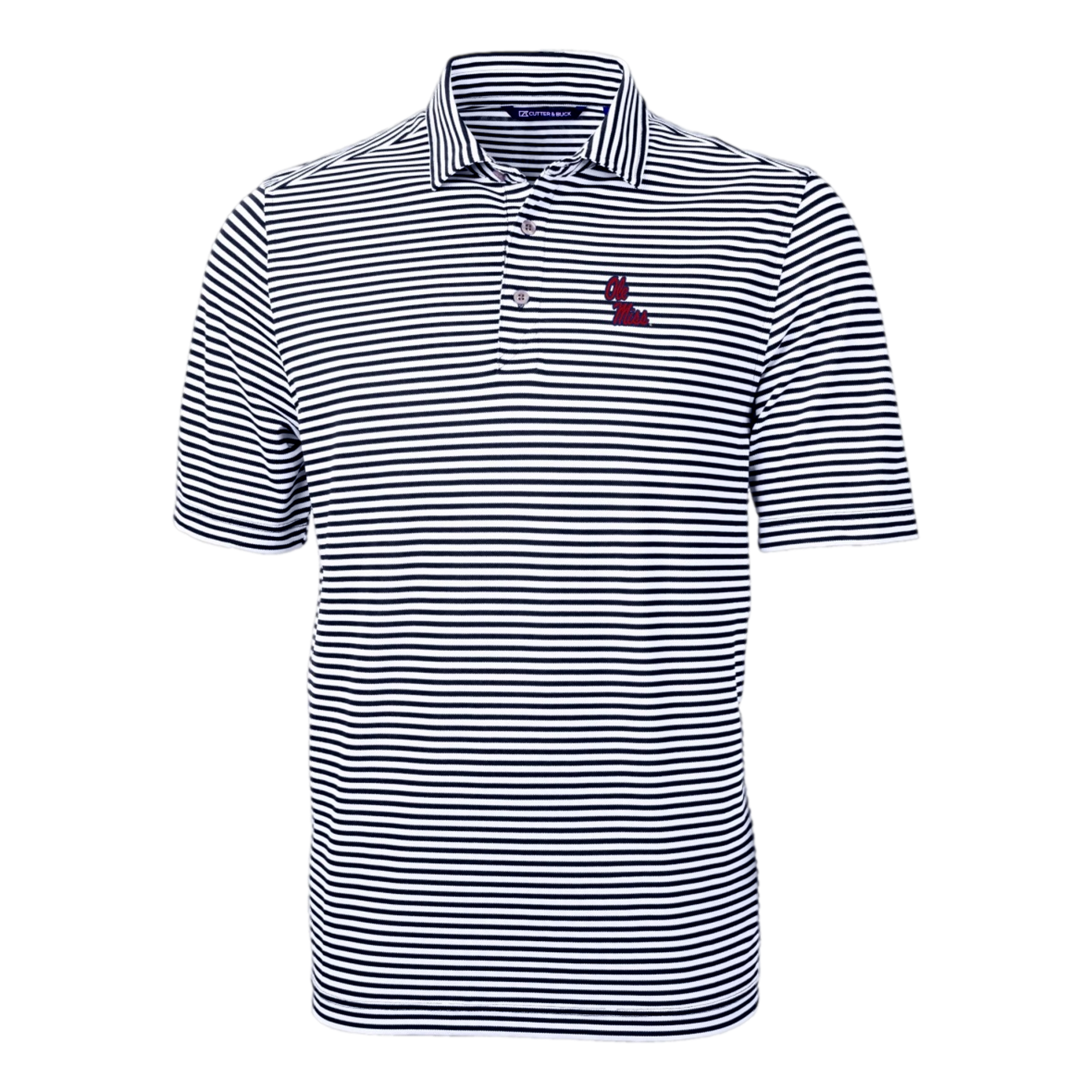 Ole Miss Rebels Cutter & Buck Virtue Eco Pique Stripe Recycled Men's Short Sleeve Golf Polo Shirt