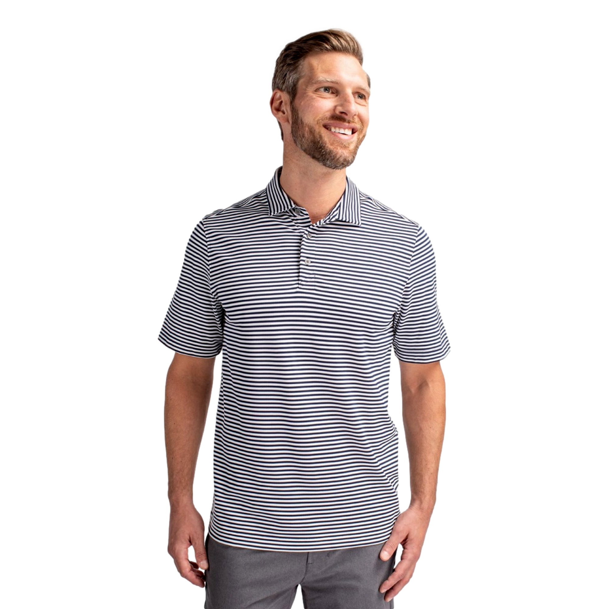 Ole Miss Rebels Cutter & Buck Virtue Eco Pique Stripe Recycled Men's Short Sleeve Golf Polo Shirt