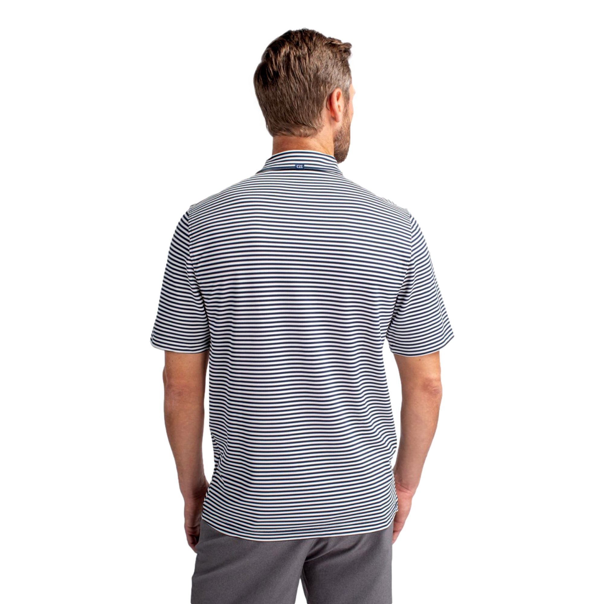 Ole Miss Rebels Cutter & Buck Virtue Eco Pique Stripe Recycled Men's Short Sleeve Golf Polo Shirt