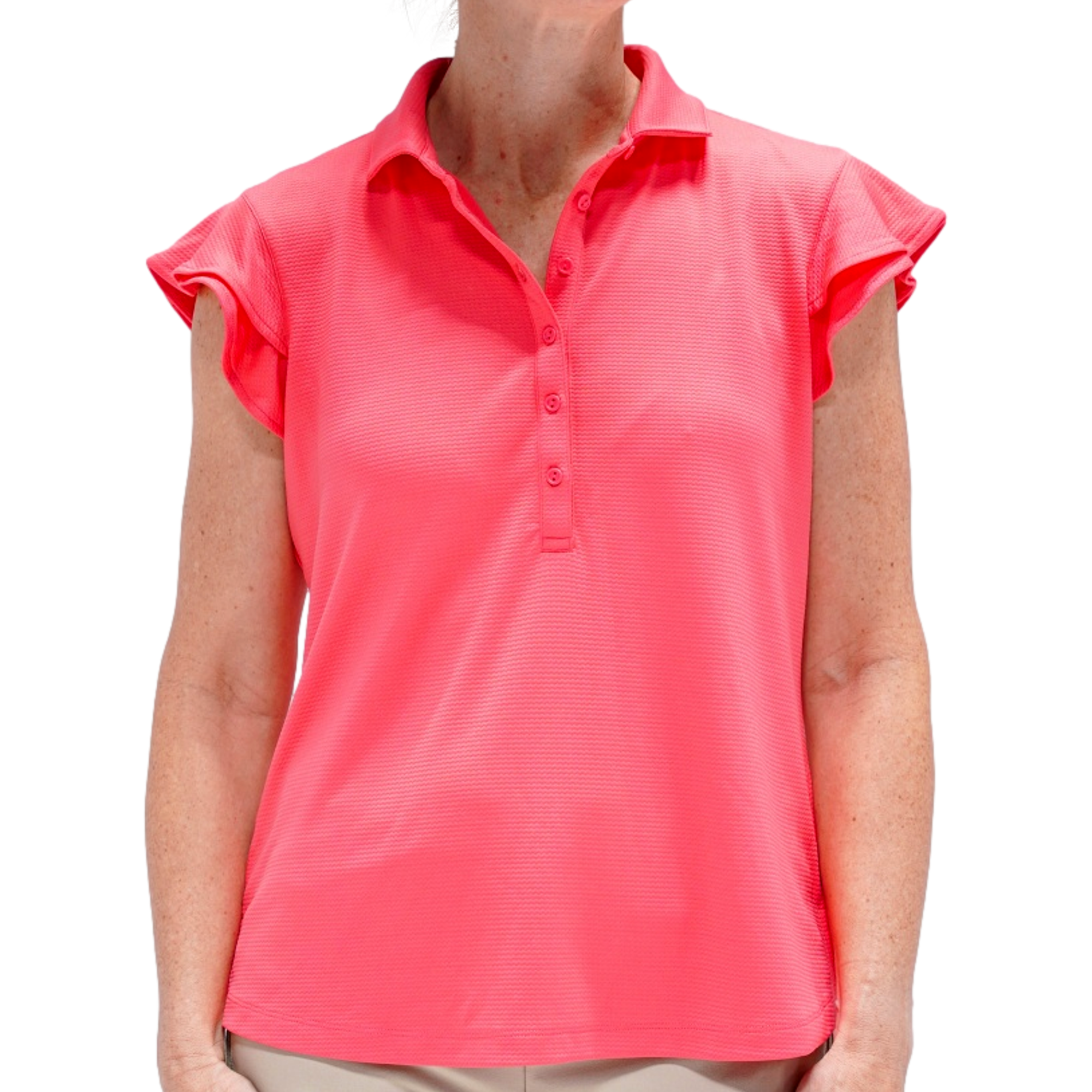 Women's Solid Flutter Sleeve Polo