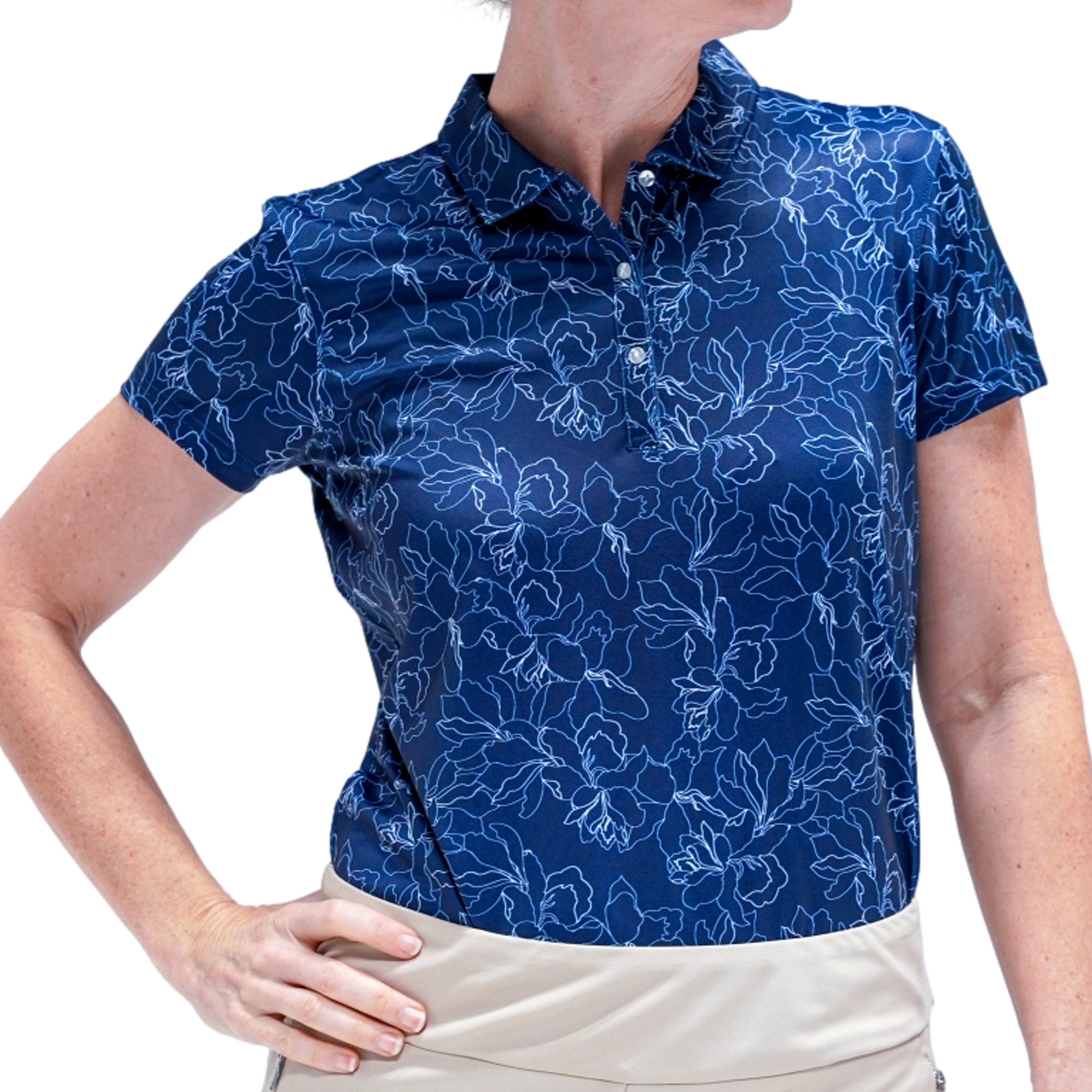 Floral Print Polo Women's Short Sleeve Golf Polo Shirt