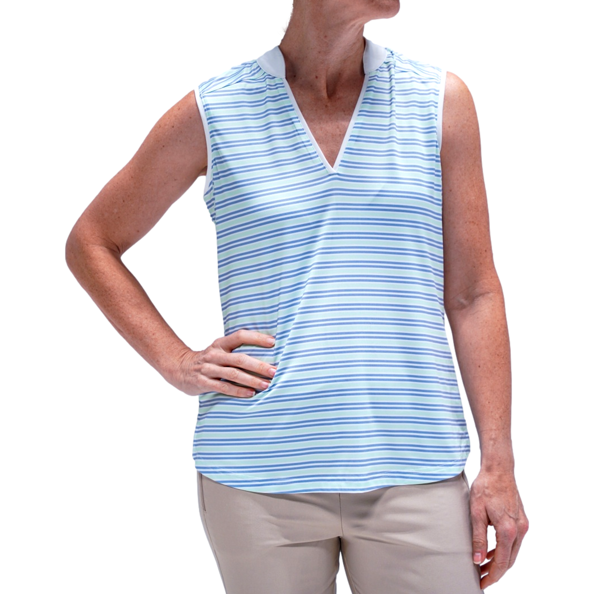 Striped Women's Sleeveless Golf Polo Shirt