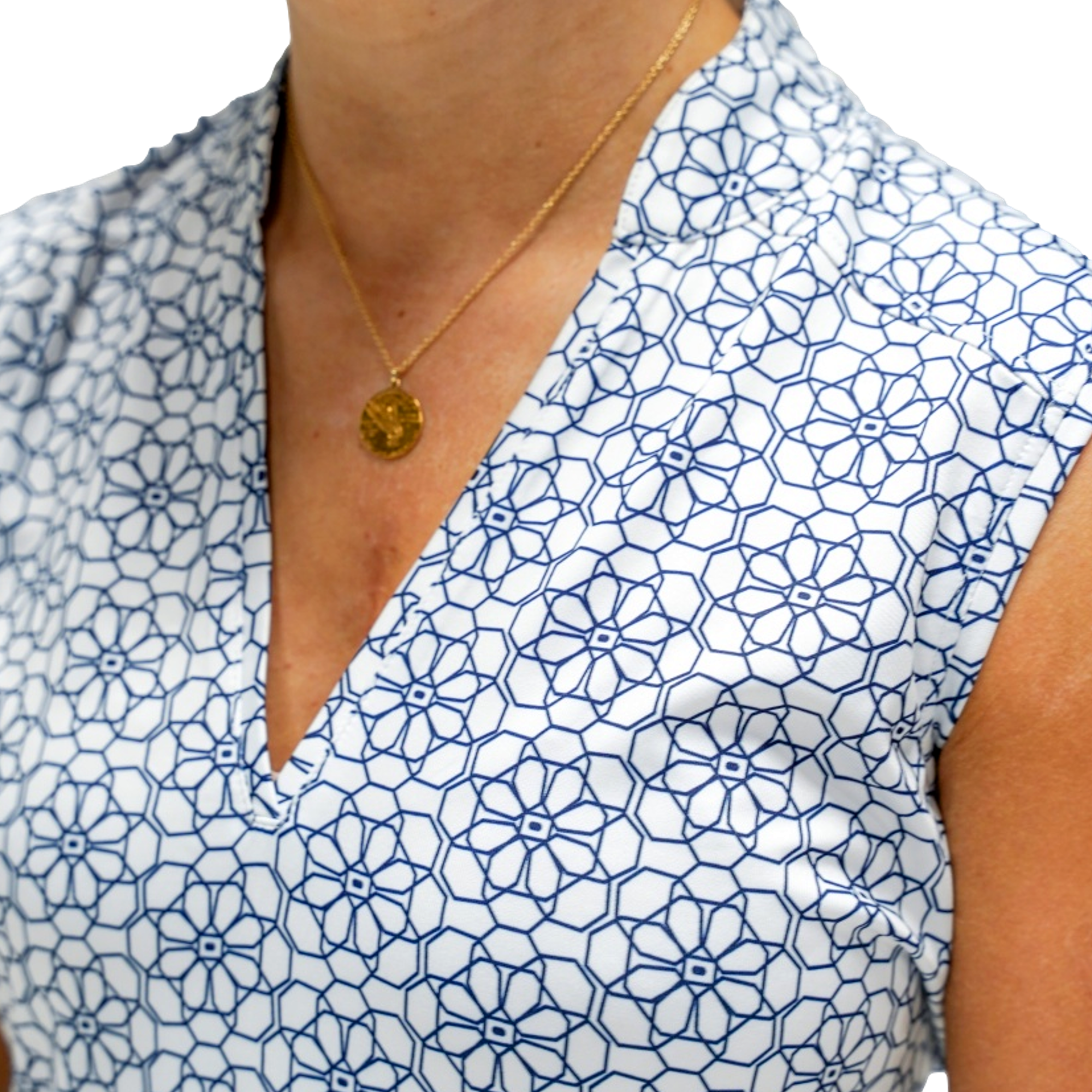 Women's Daisy Print Sleeveless Polo