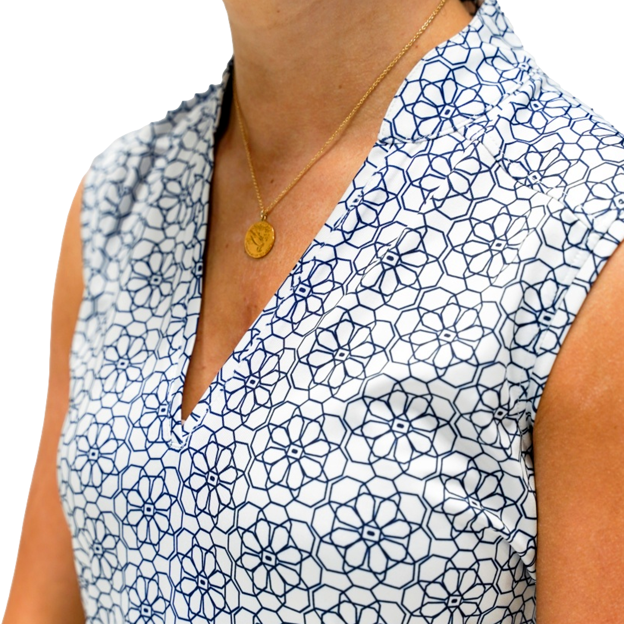 Women's Daisy Print Sleeveless Polo