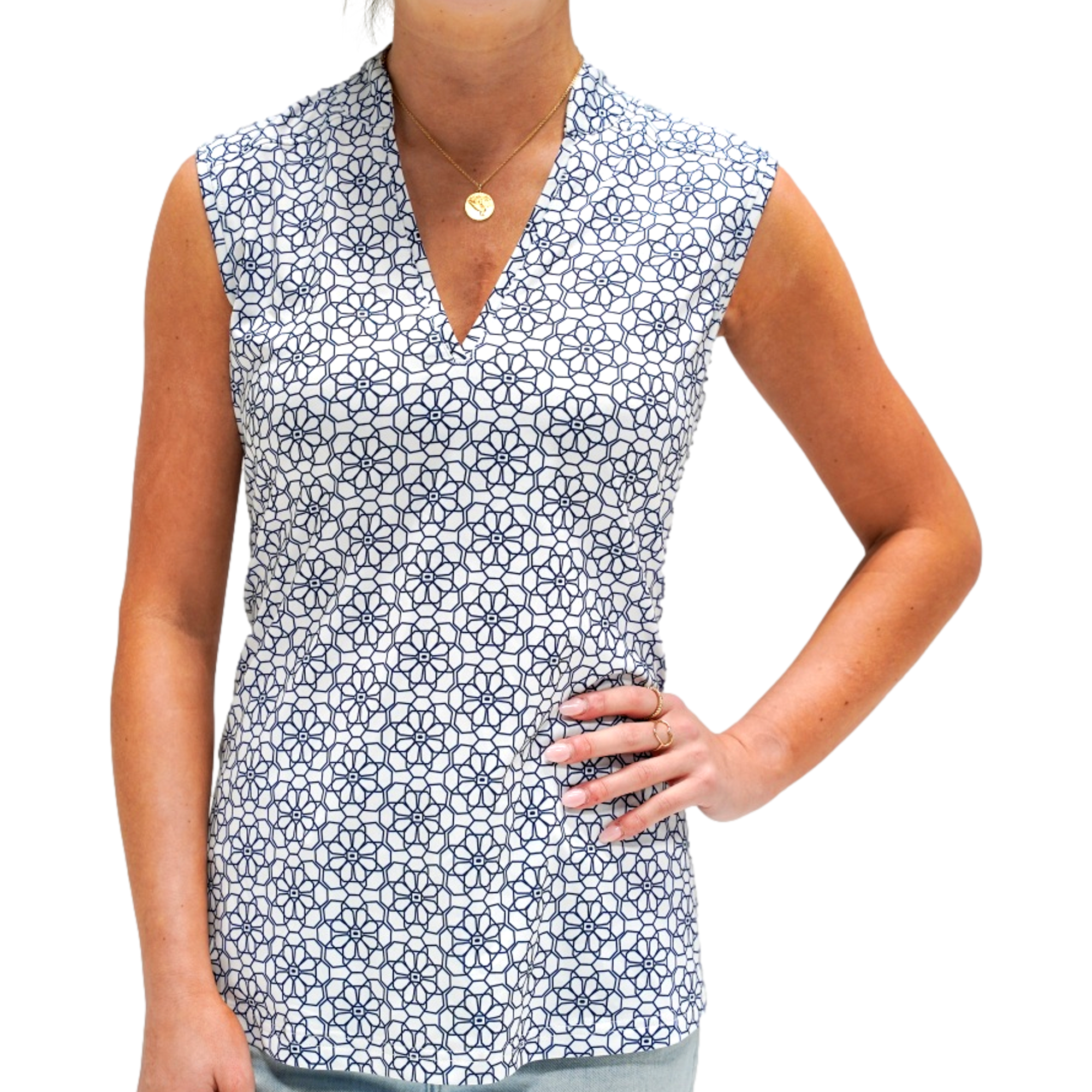 Women's Daisy Print Sleeveless Polo