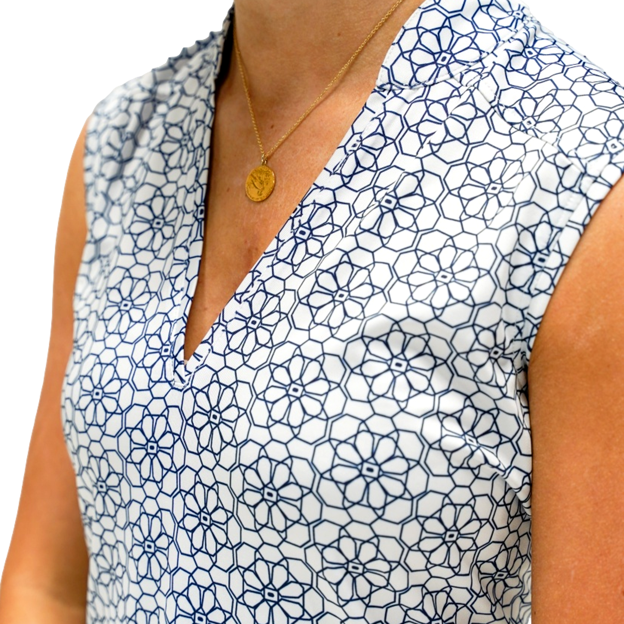 Women's Daisy Print Sleeveless Polo