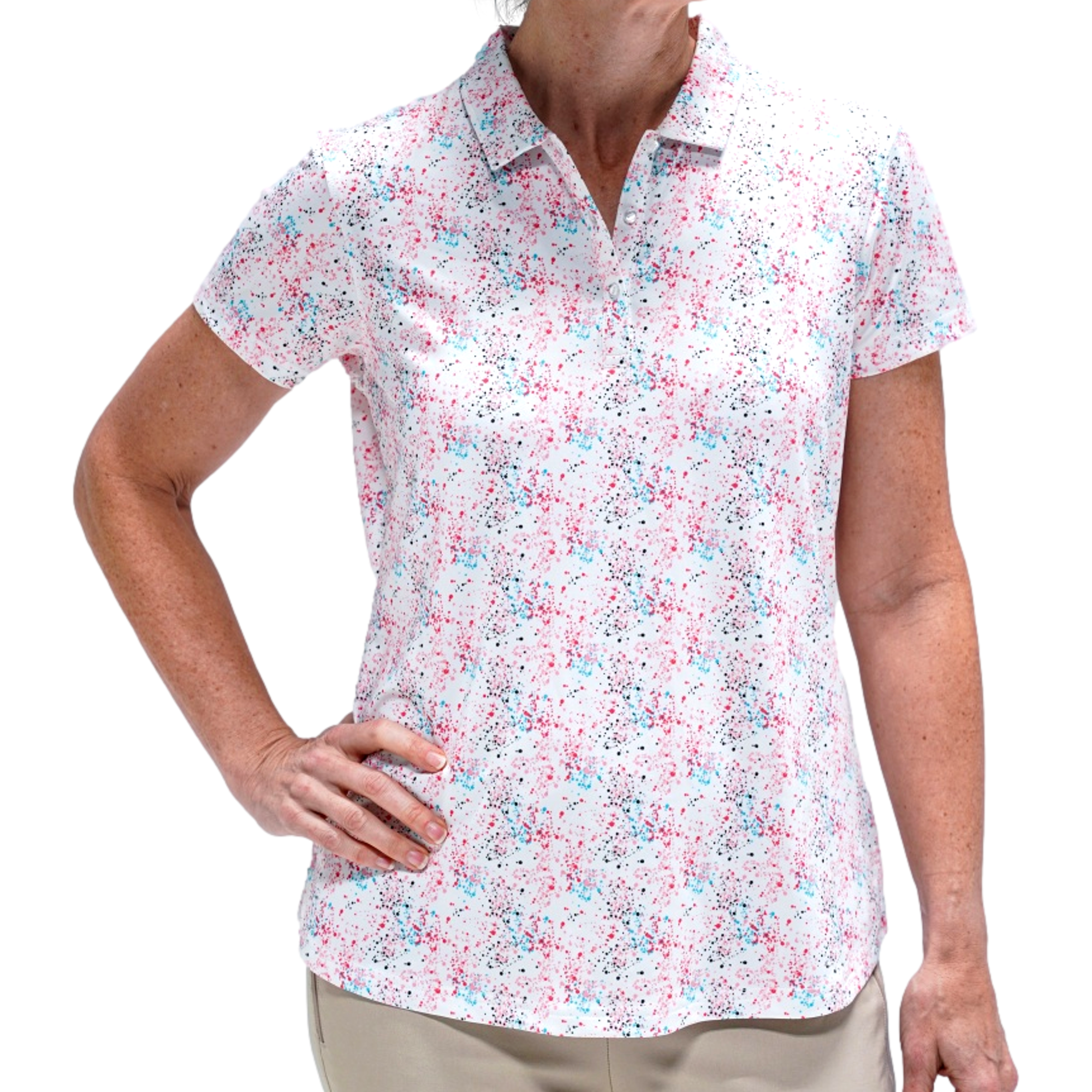 Women's Splatter Print Short Sleeve Polo
