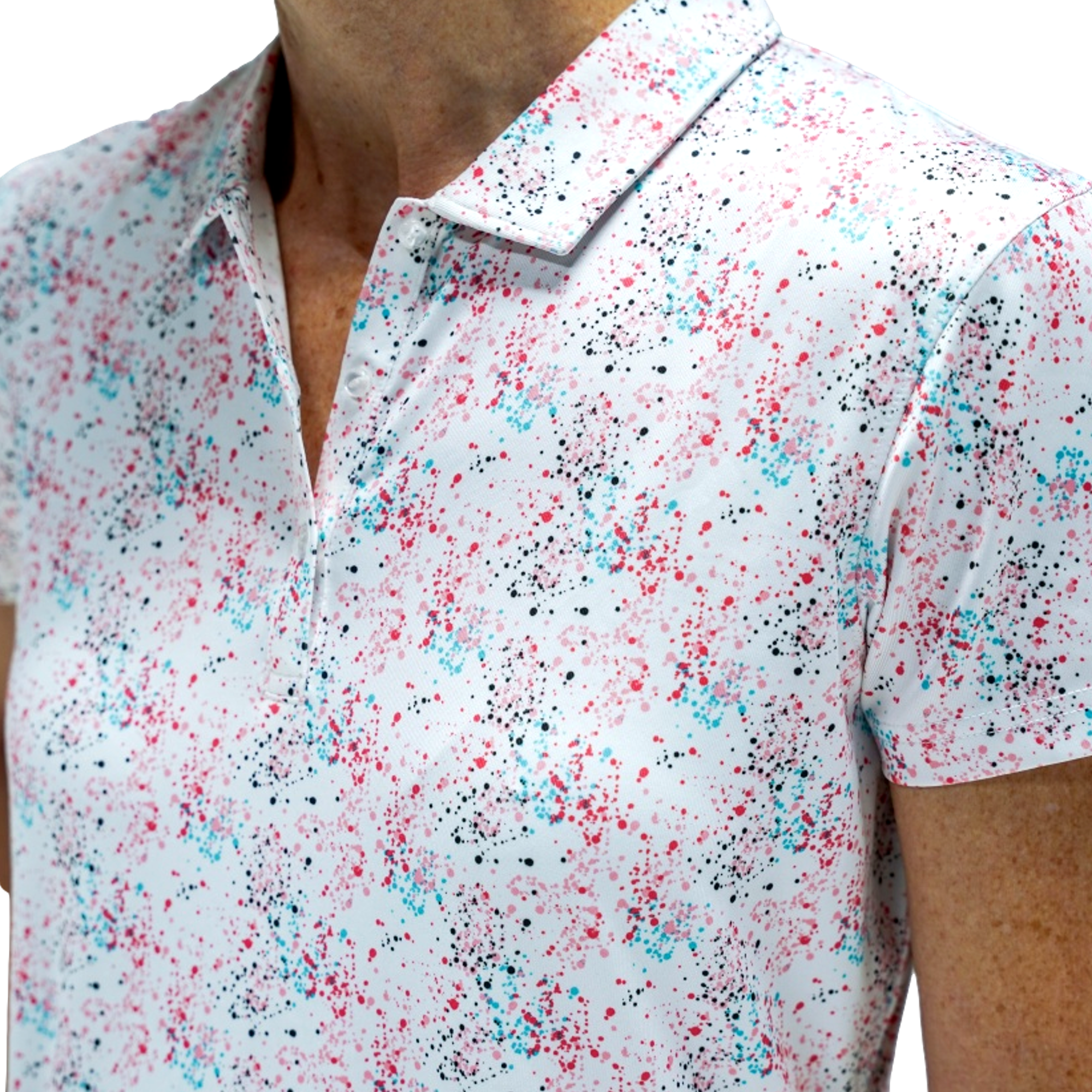 Women's Splatter Print Short Sleeve Polo