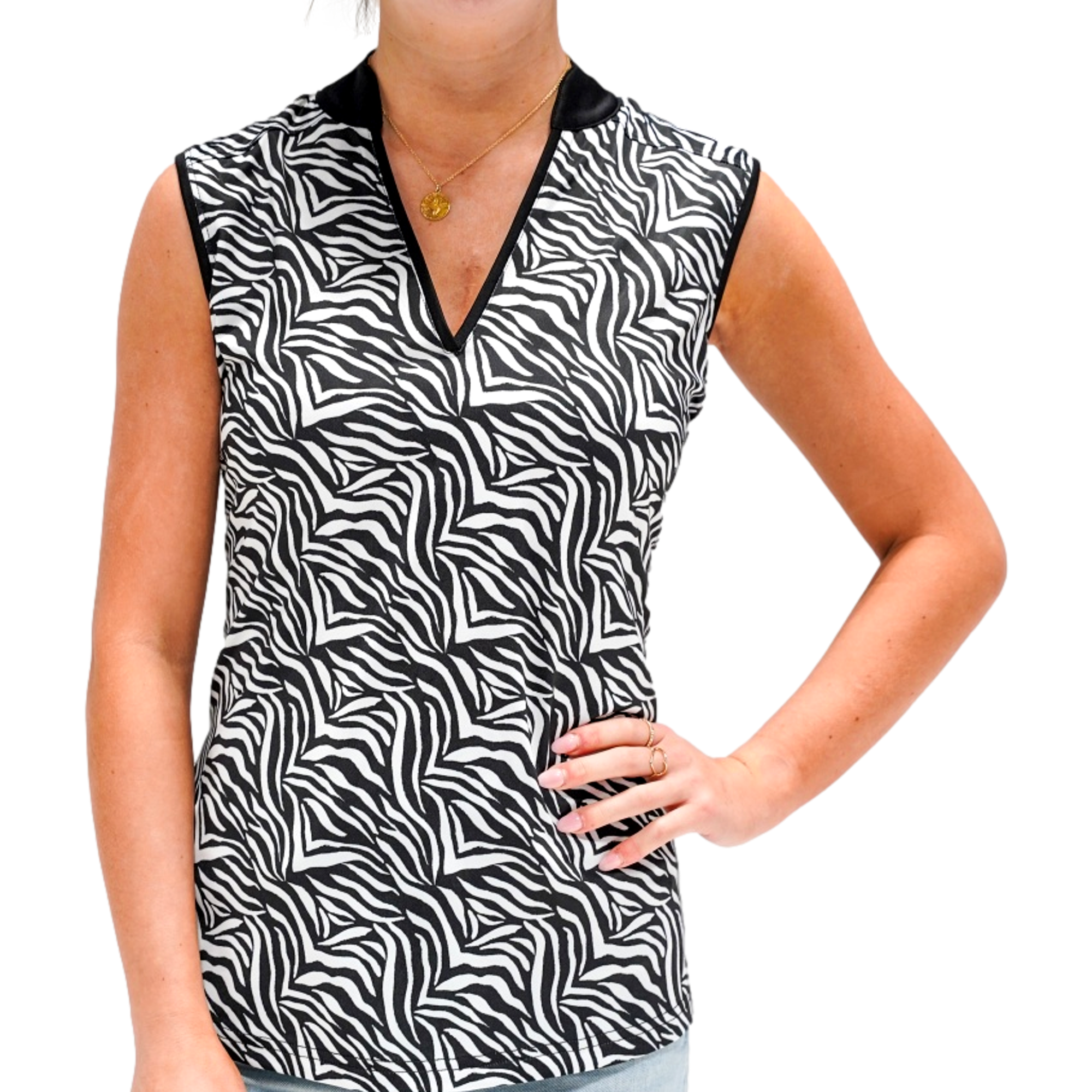 Women's Zebra Print Sleeveless Polo