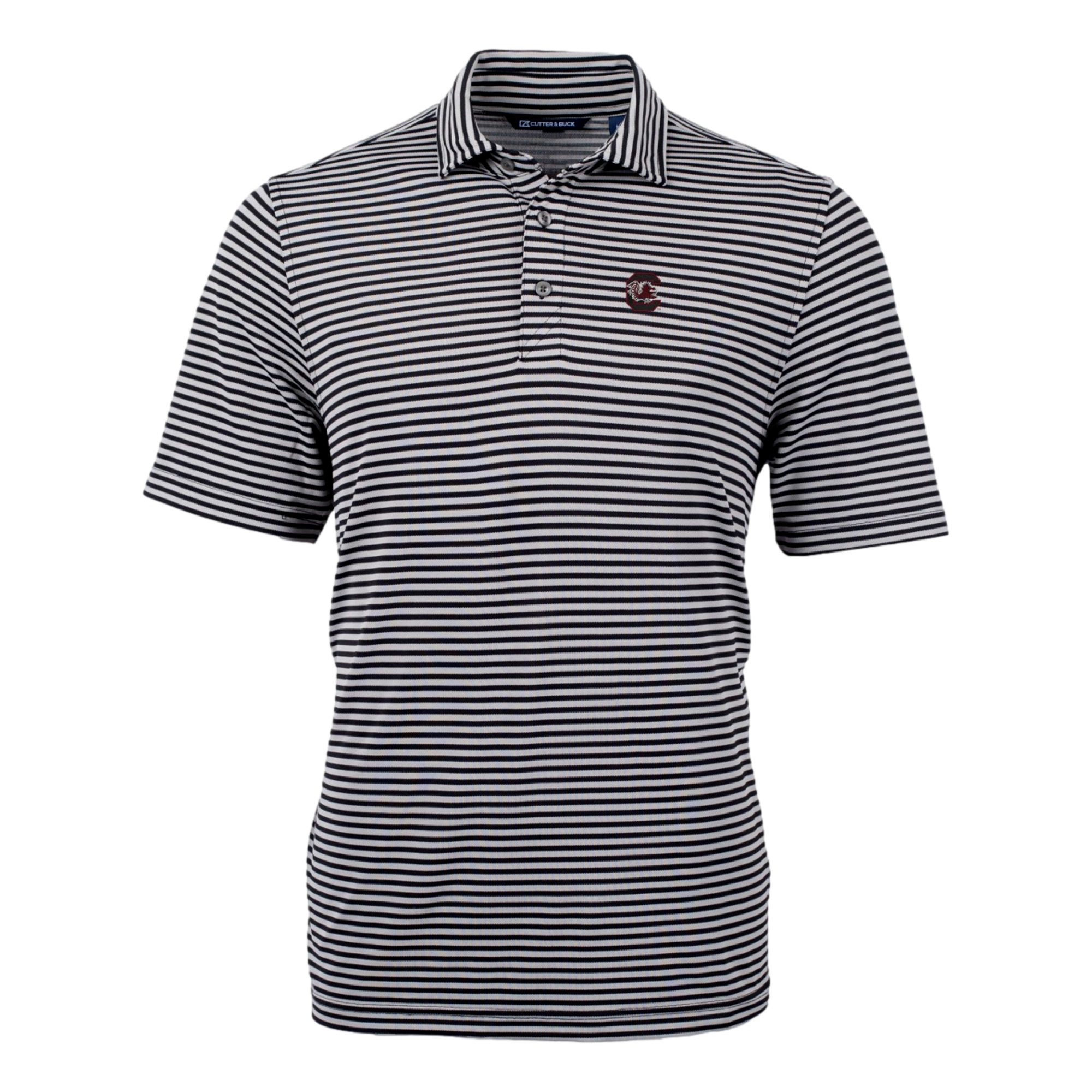 South Carolina Gamecocks Cutter & Buck Virtue Eco Pique Stripe Recycled Men's Short Sleeve Golf Polo Shirt