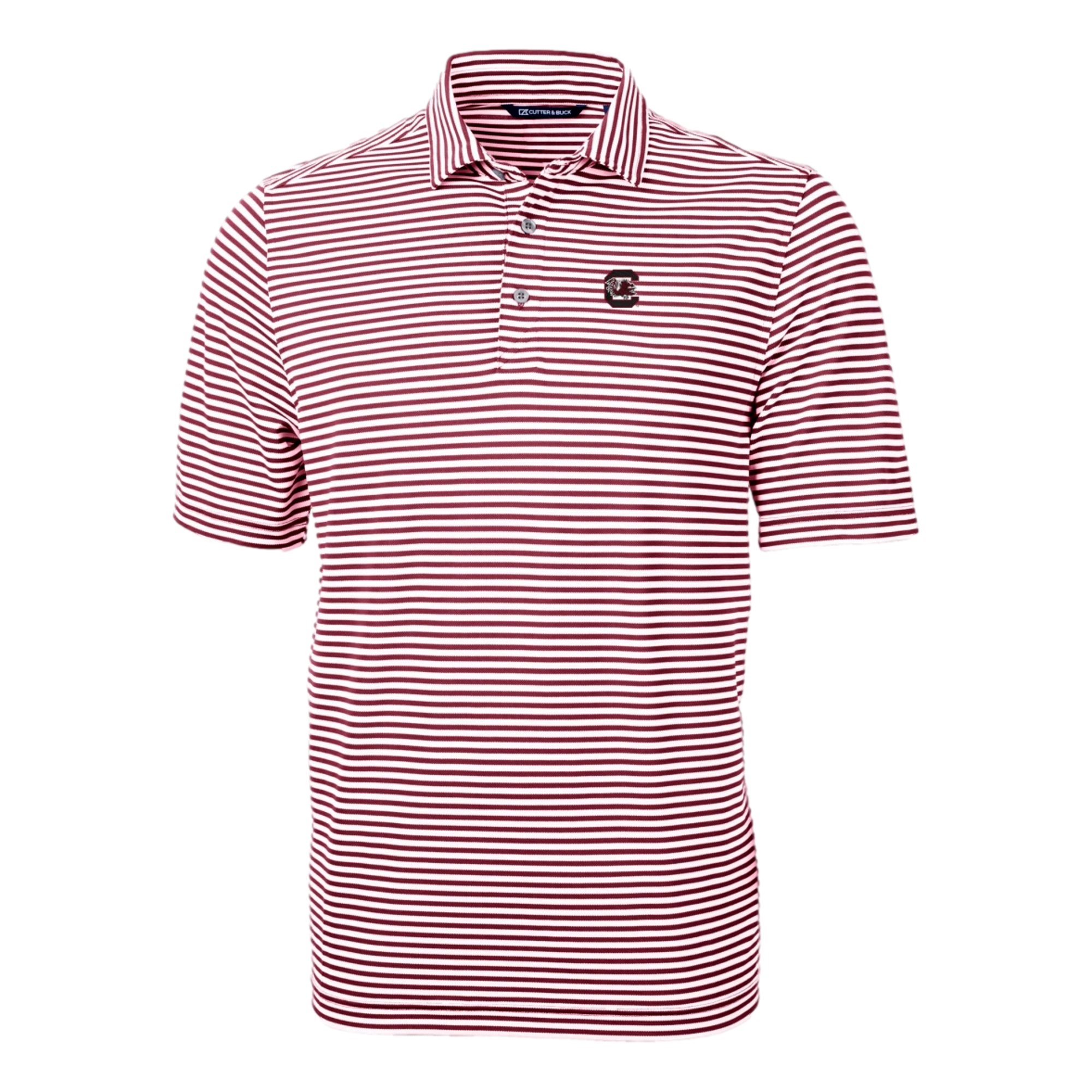 South Carolina Gamecocks Cutter & Buck Virtue Eco Pique Stripe Recycled Men's Short Sleeve Golf Polo Shirt