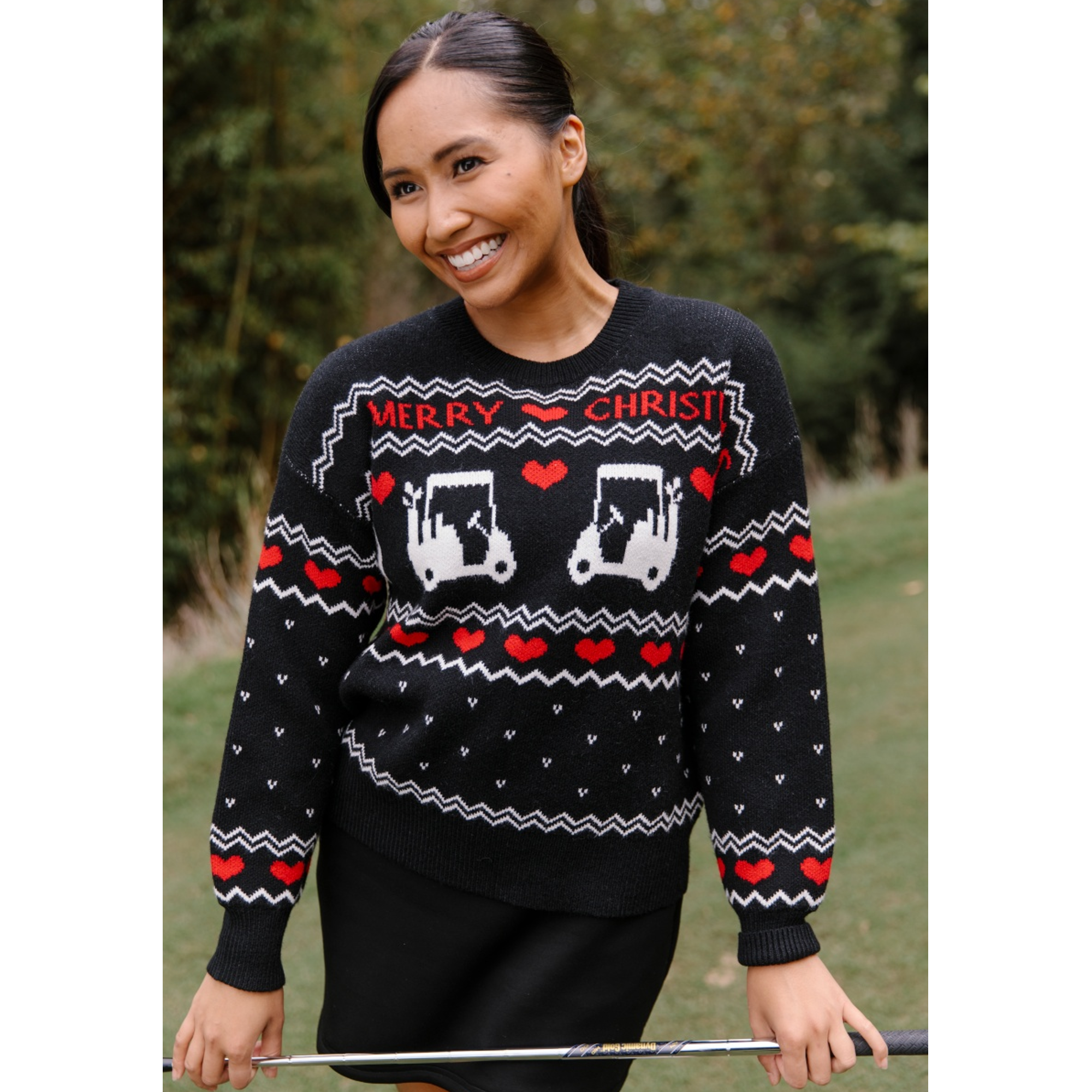 Women's Christmas Golf Cart  Long Sleeve Sweater