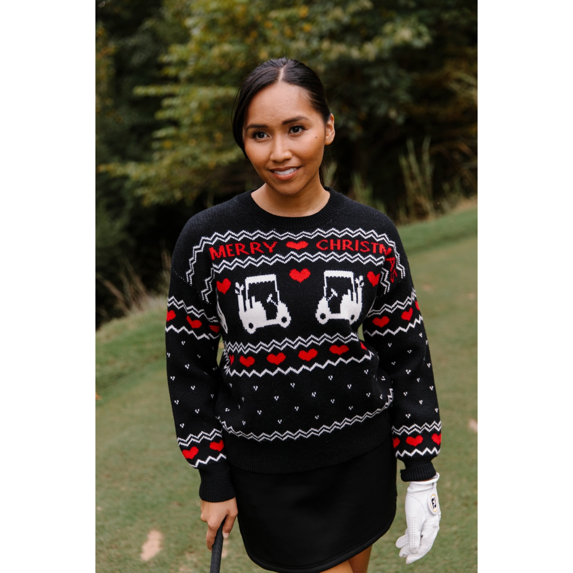 Women's Christmas Golf Cart  Long Sleeve Sweater