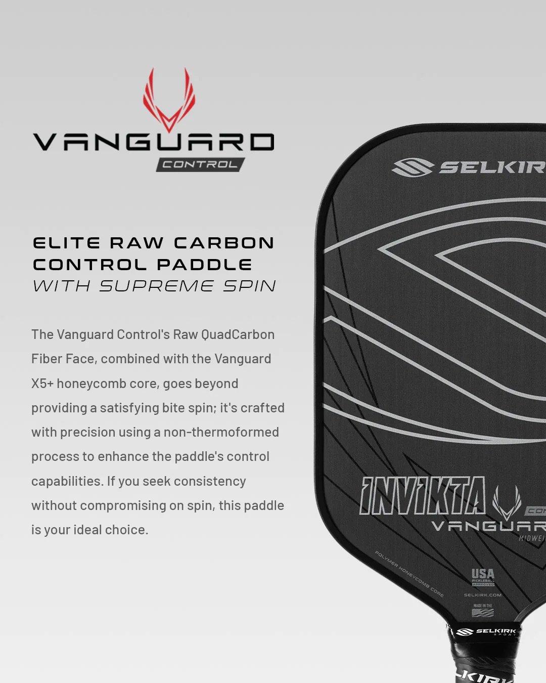 VANGUARD Control- S2 Raw Carbon Pickleball Paddle