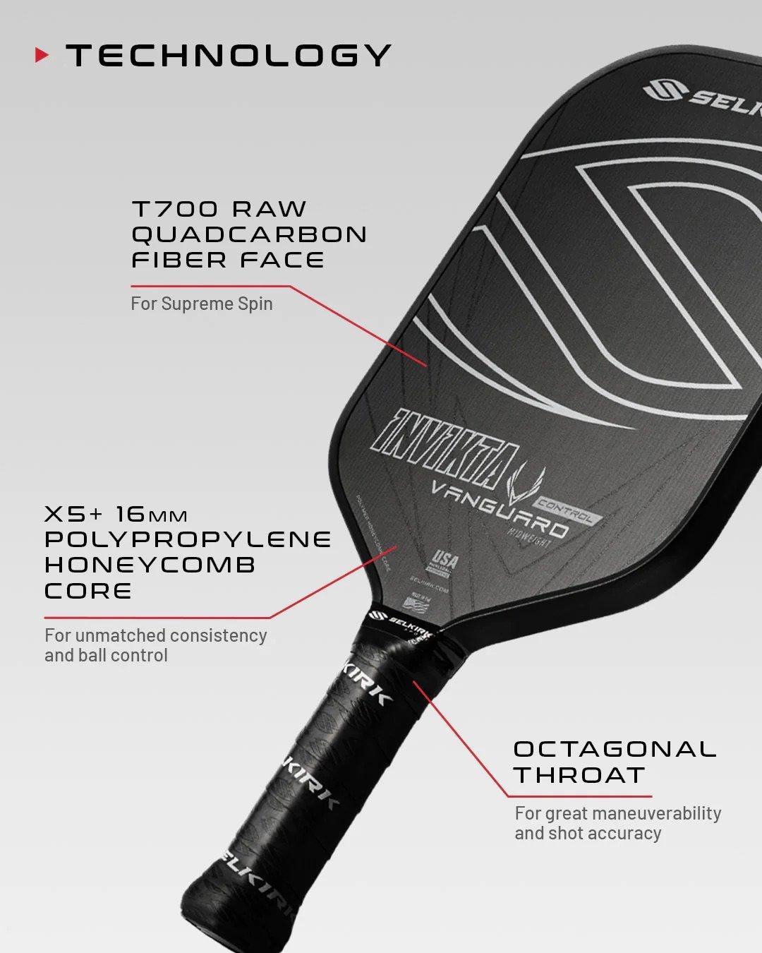VANGUARD Control- S2 Raw Carbon Pickleball Paddle