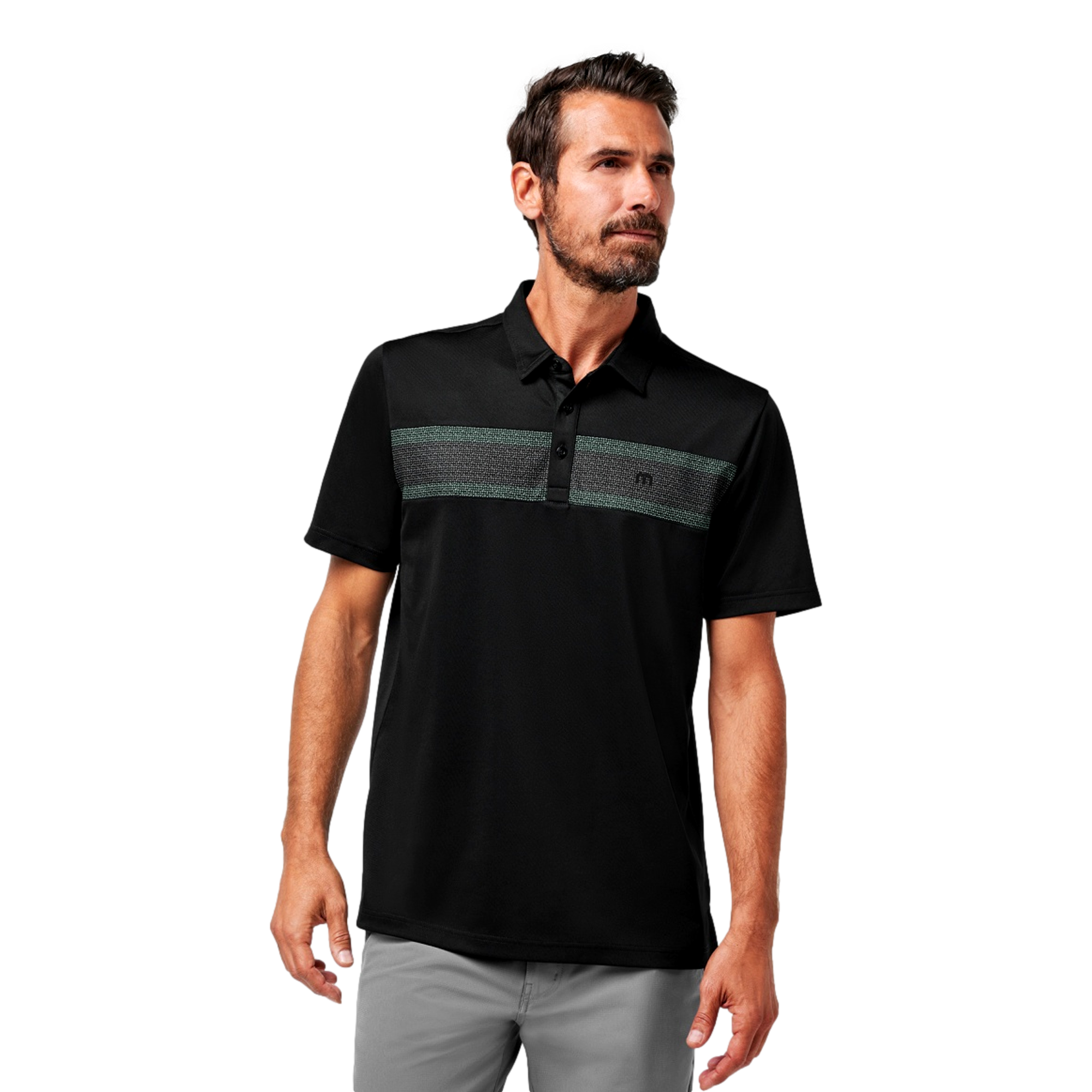 Good Men's Chest Striped Short Sleeve Golf Polo Shirt