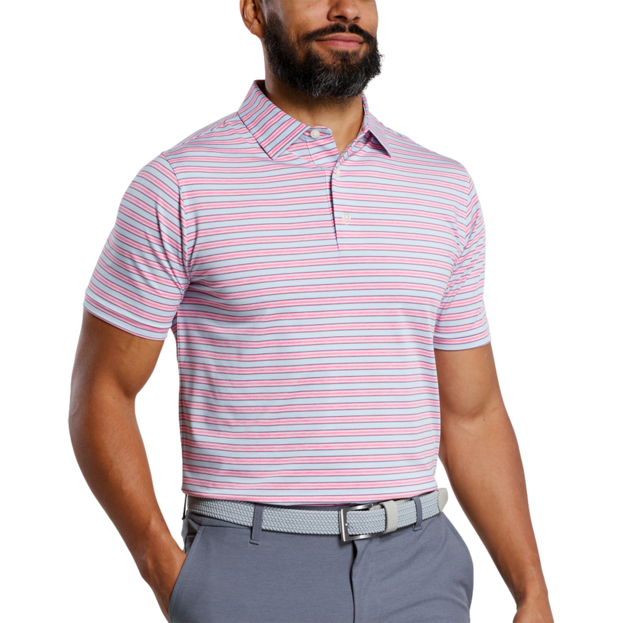 Heather Stripe Lisle Men's Short Sleeve Golf Polo Shirt