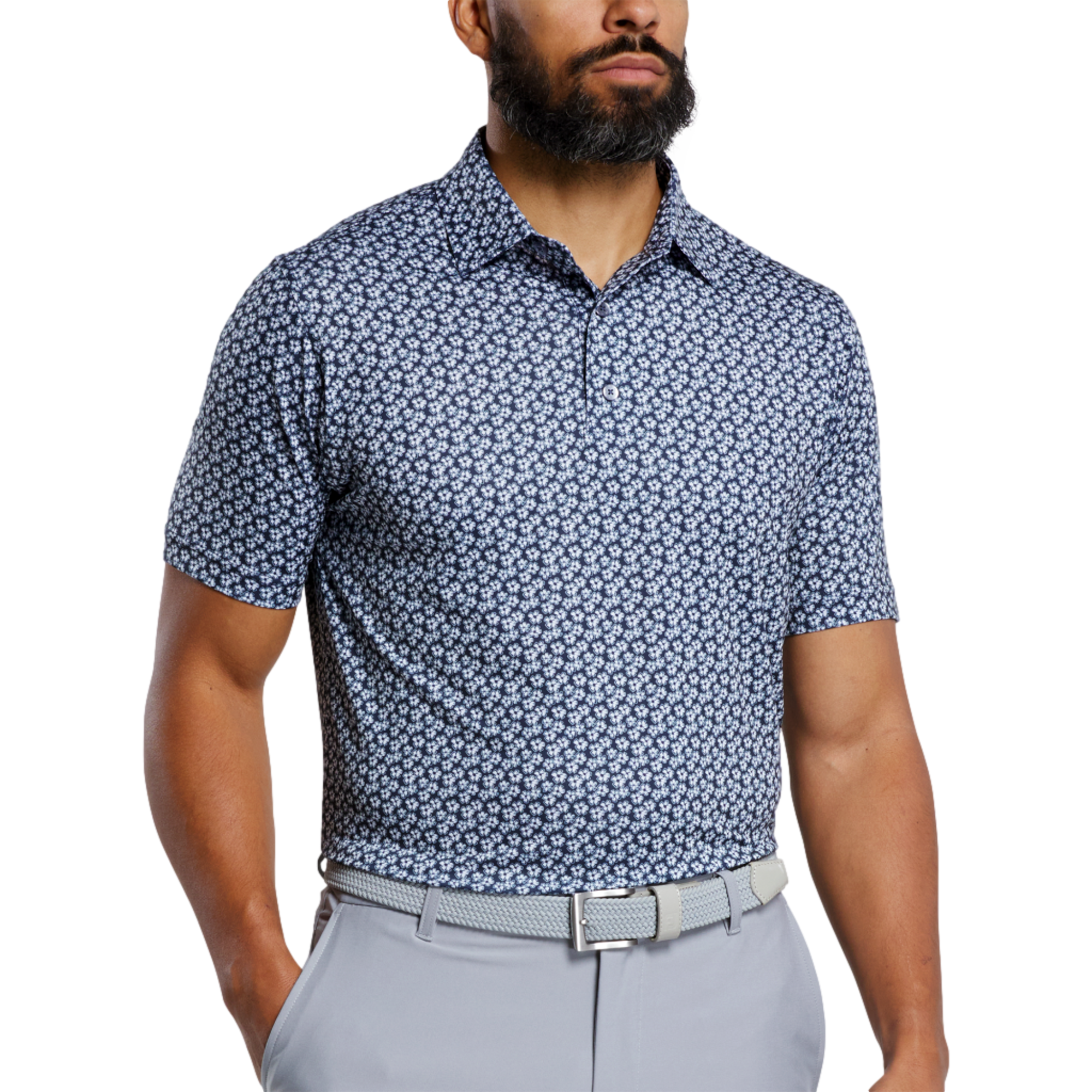 Floral Sketch Print Lisle Men's Golf Polo Shirt