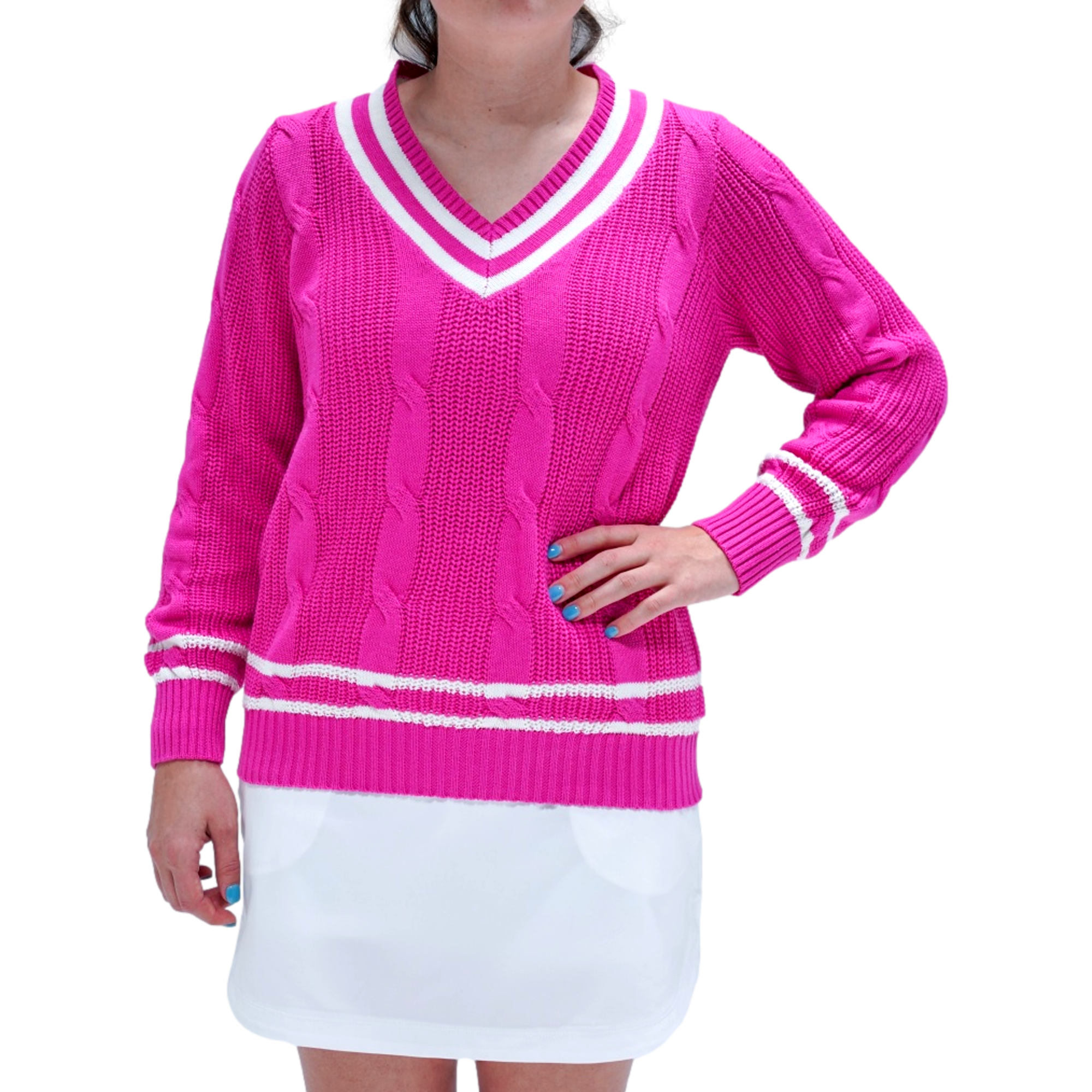 Women's Long Sleeve V-Neck Cable Knit Sweater
