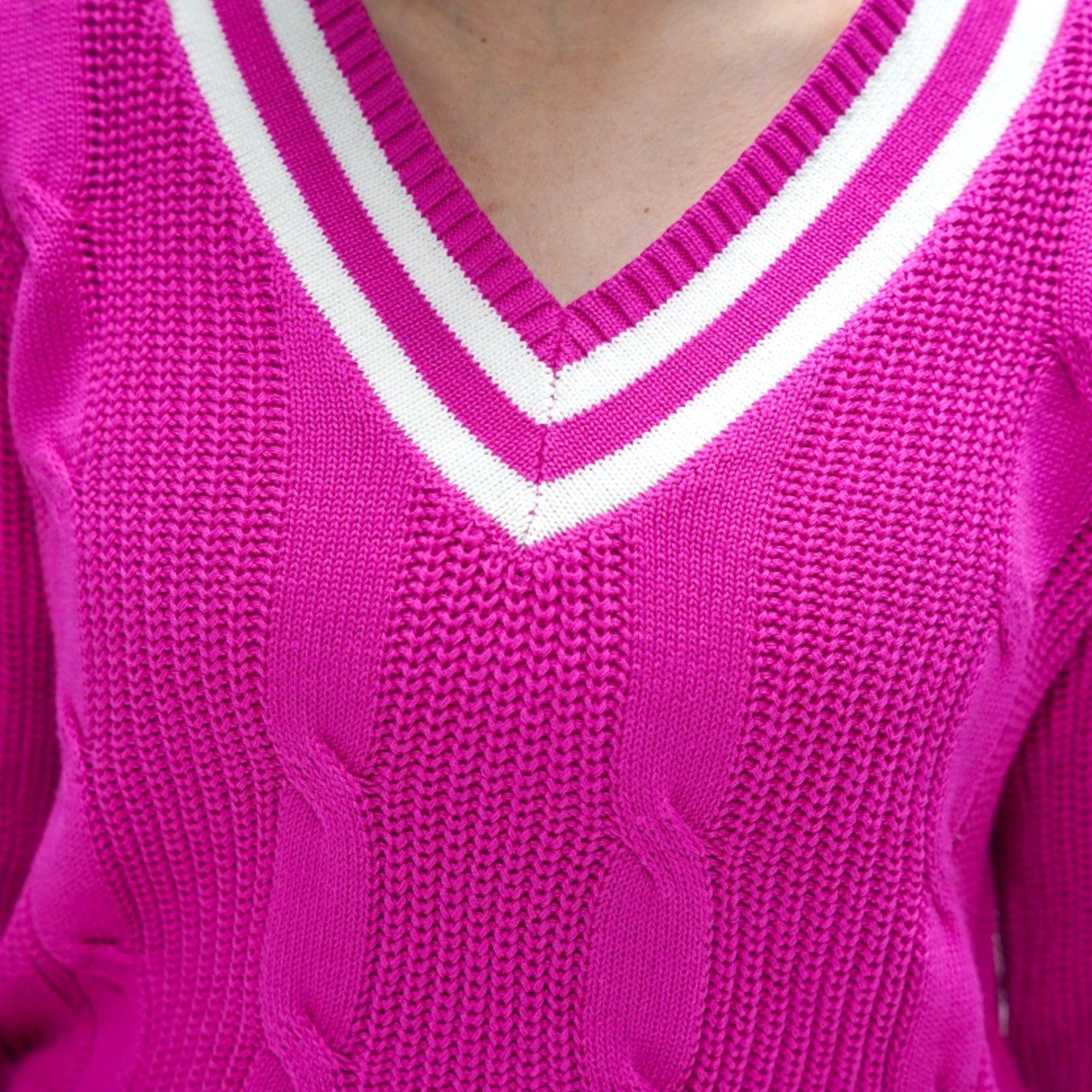 Women's Long Sleeve V-Neck Cable Knit Sweater
