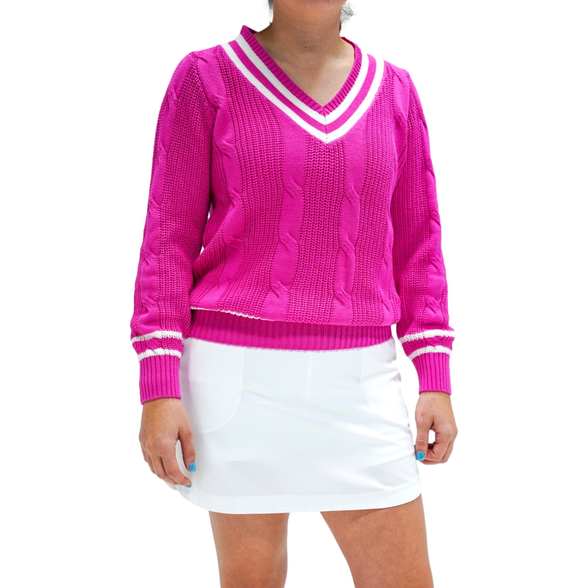 Women's Long Sleeve V-Neck Cable Knit Sweater