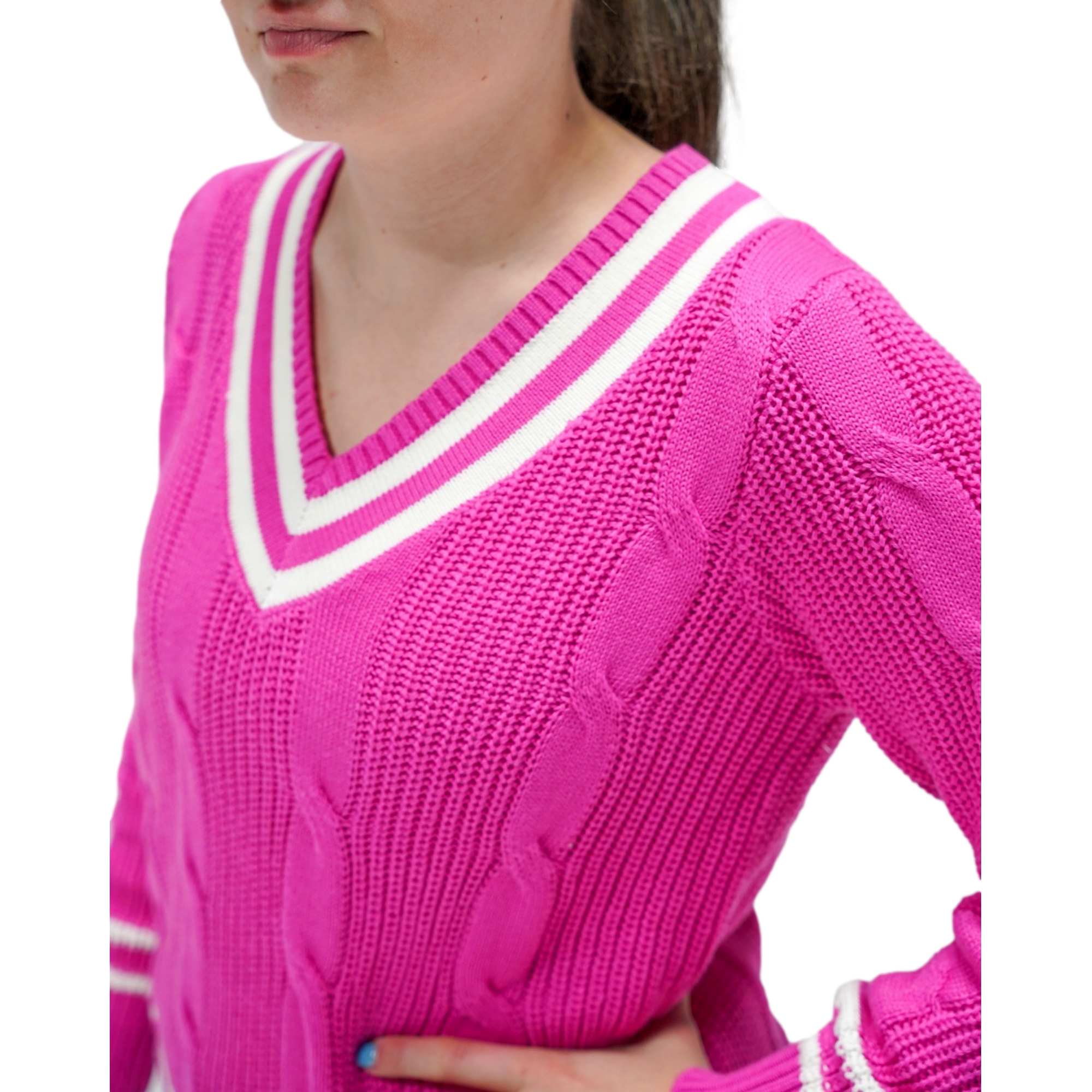 Women's Long Sleeve V-Neck Cable Knit Sweater