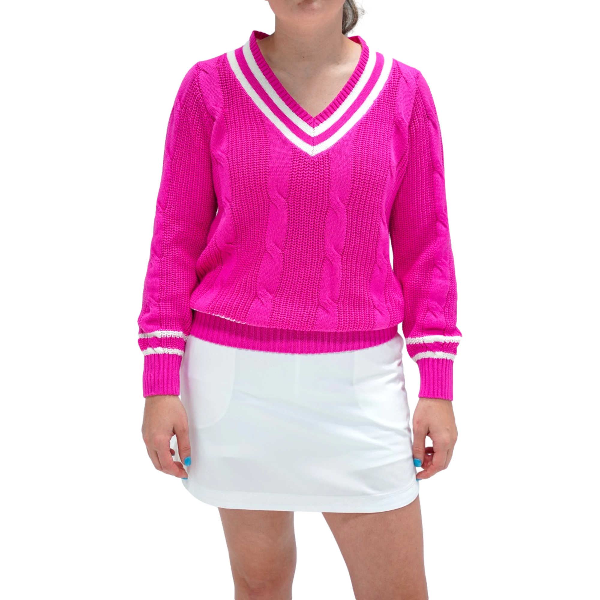 Women's Long Sleeve V-Neck Cable Knit Sweater