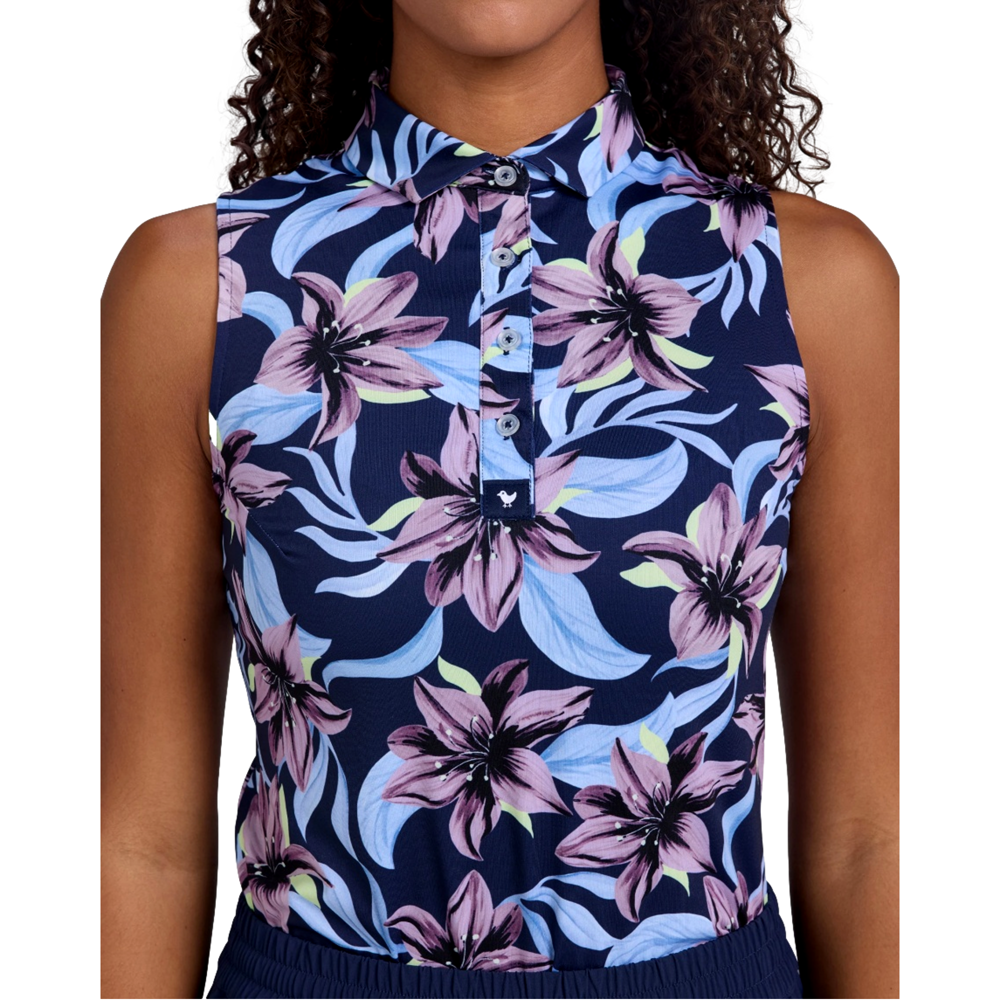 Violet Floral Women's Sleeveless Golf Polo Shirt