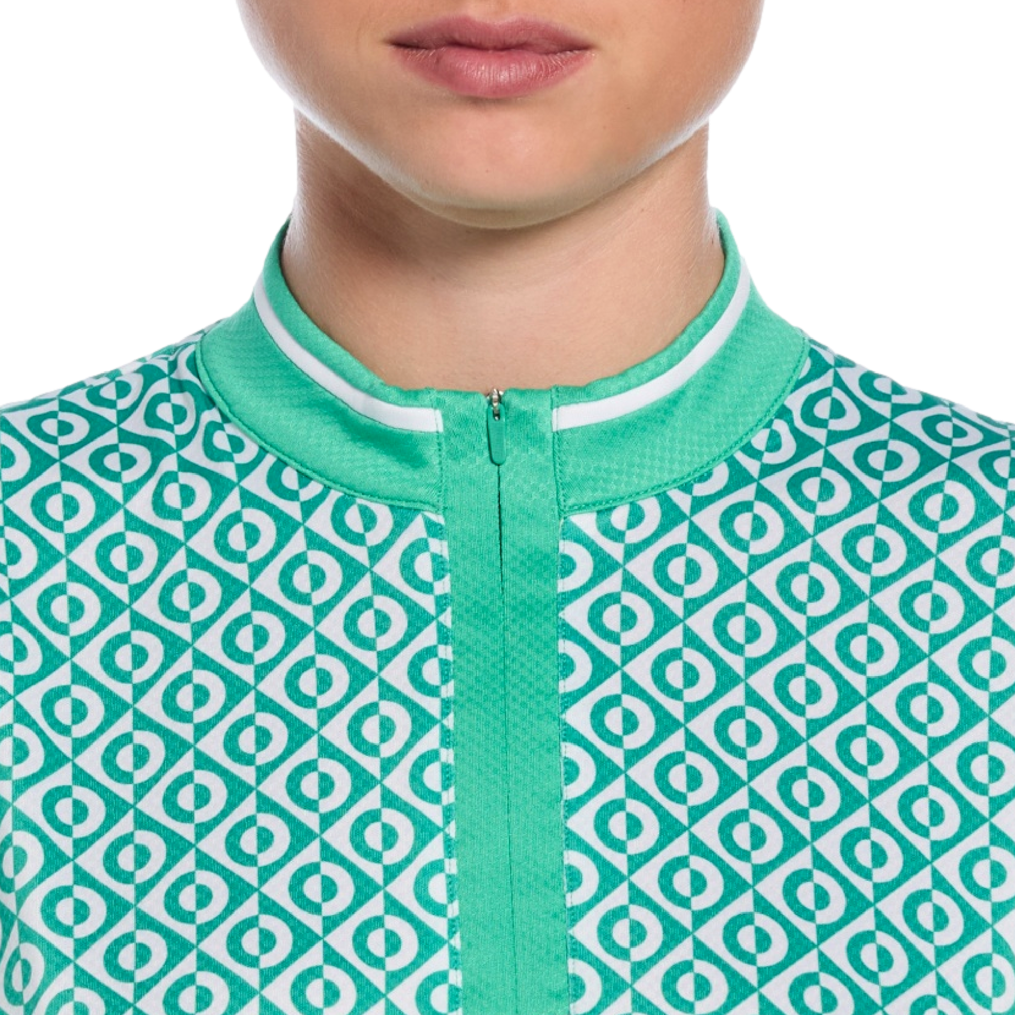Geo Waist Length Polo w/ Piping Women's Short Sleeve Golf Polo Shirt