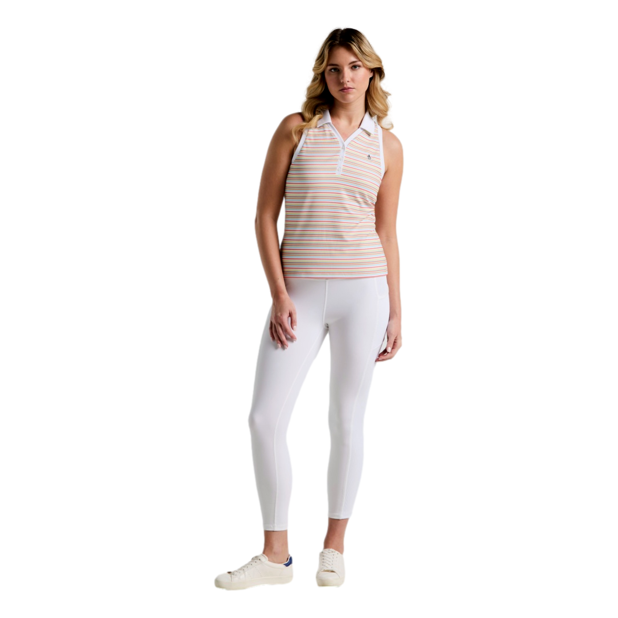 Fine Line Stripe Women's Sleeveless Golf Polo Shirt