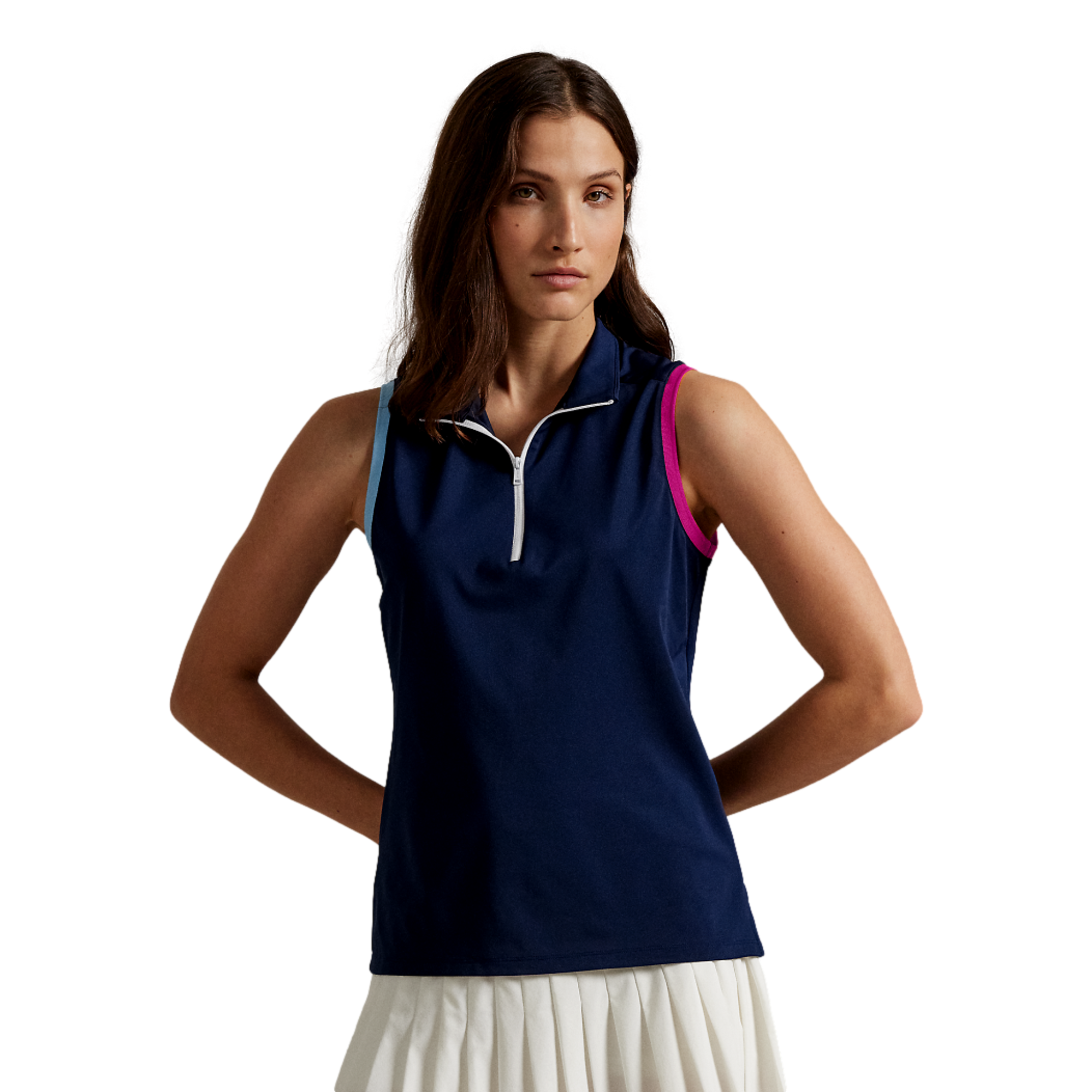 Slim Fit Quarter Zip Polo Sleeveless Shirt