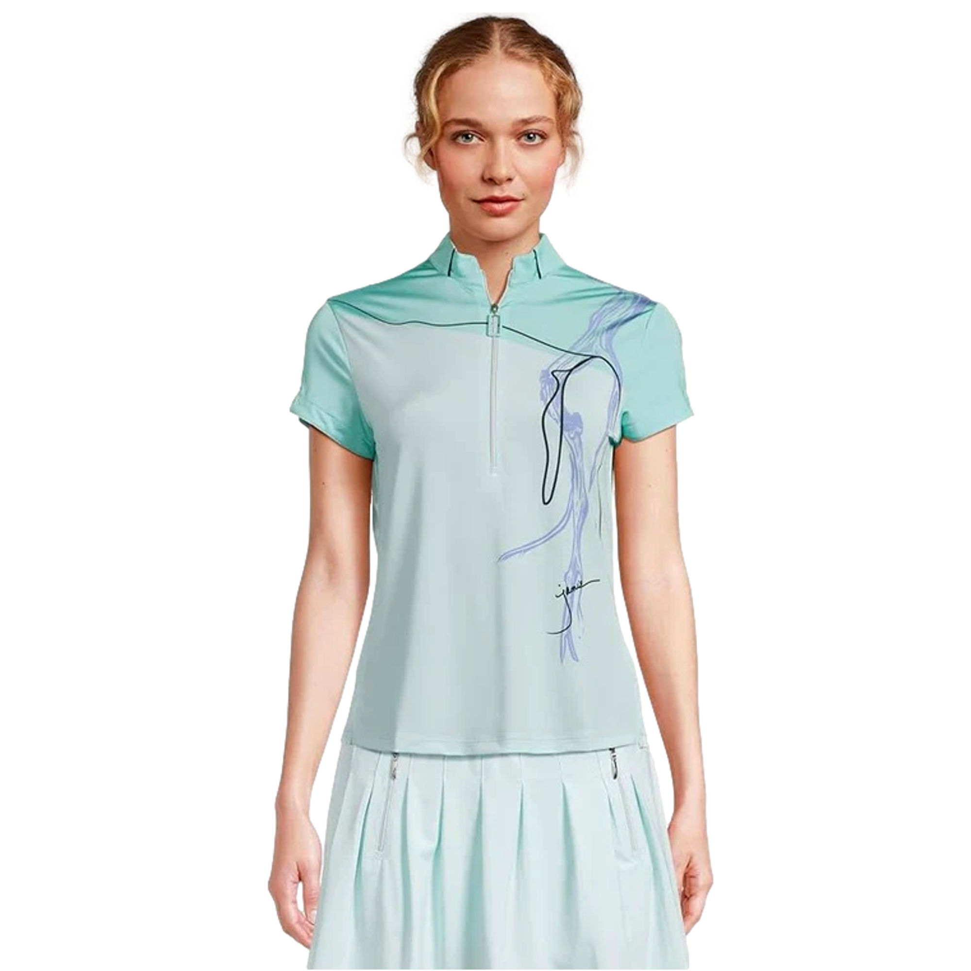 Women's Strike Print Quarter Zip Short Sleeve Top