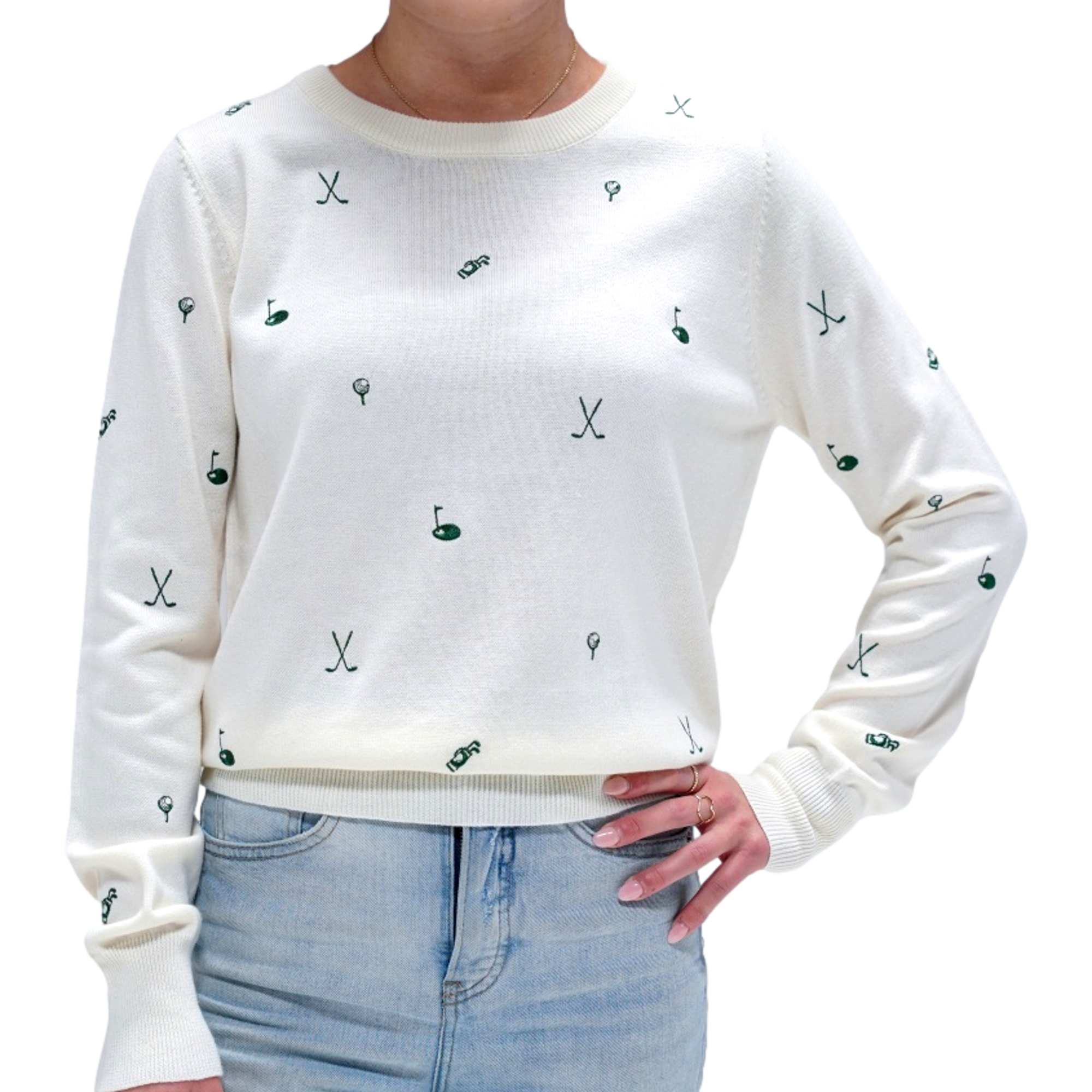 Women's Embroidered Golf Print Sweater