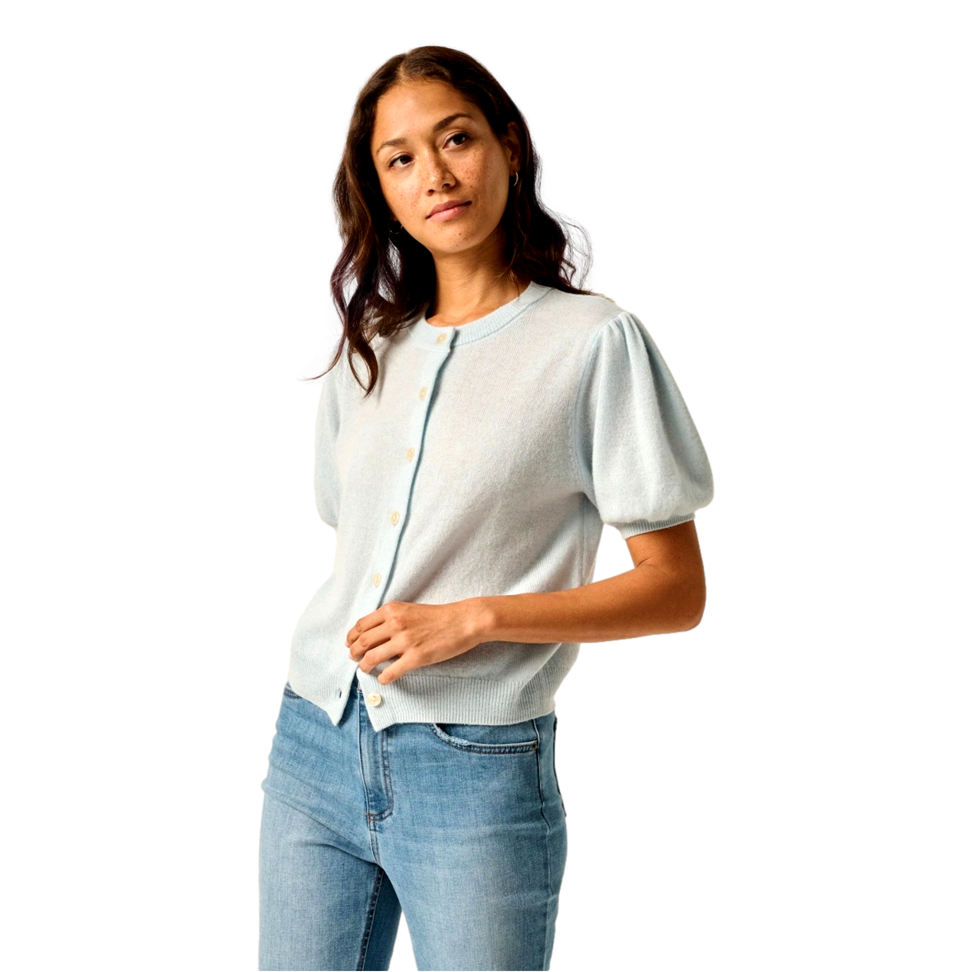 Women's Lizzie Puff Short Sleeve Cardigan Sweater