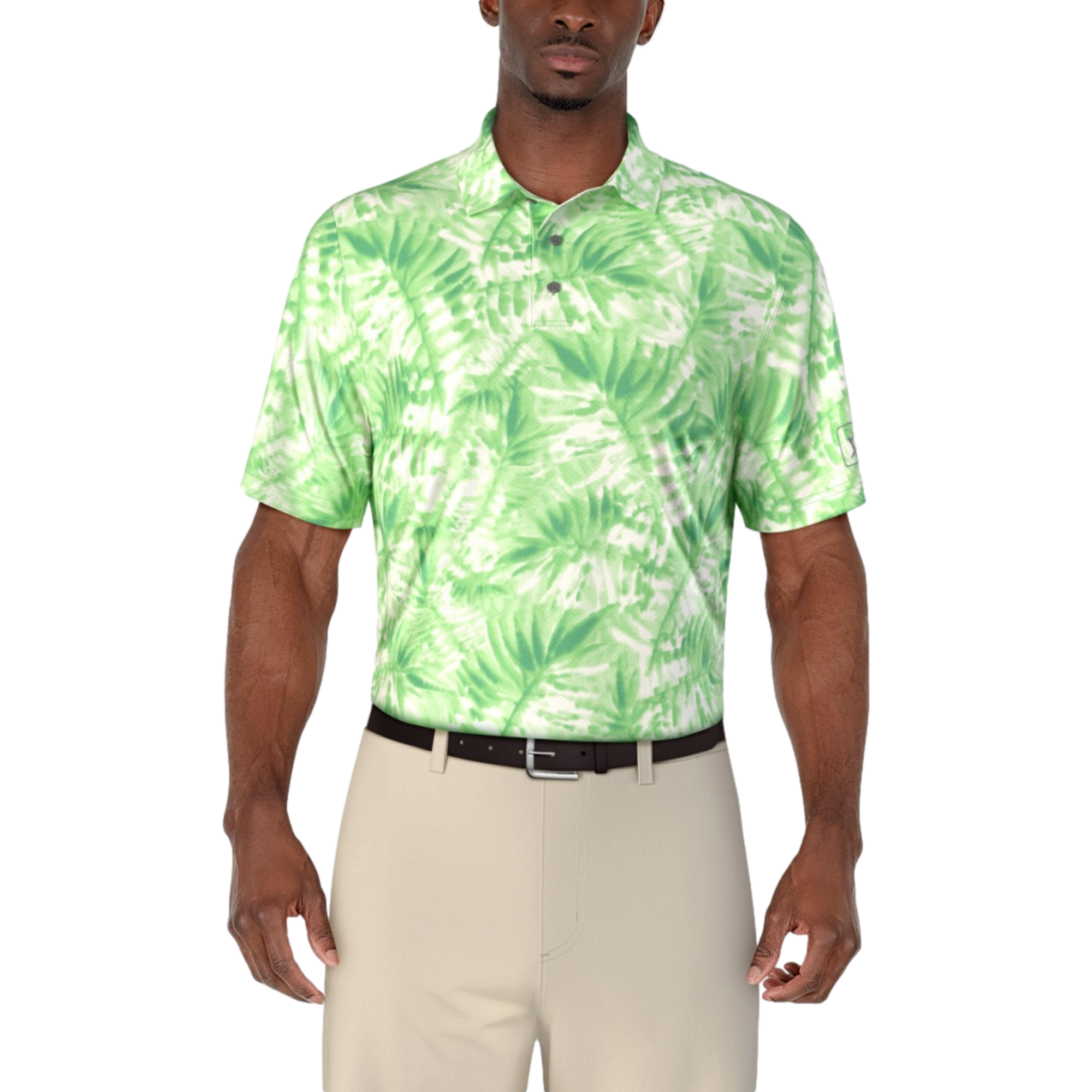 Tropical Leaf Print Men's Short Sleeve Golf Polo Shirt