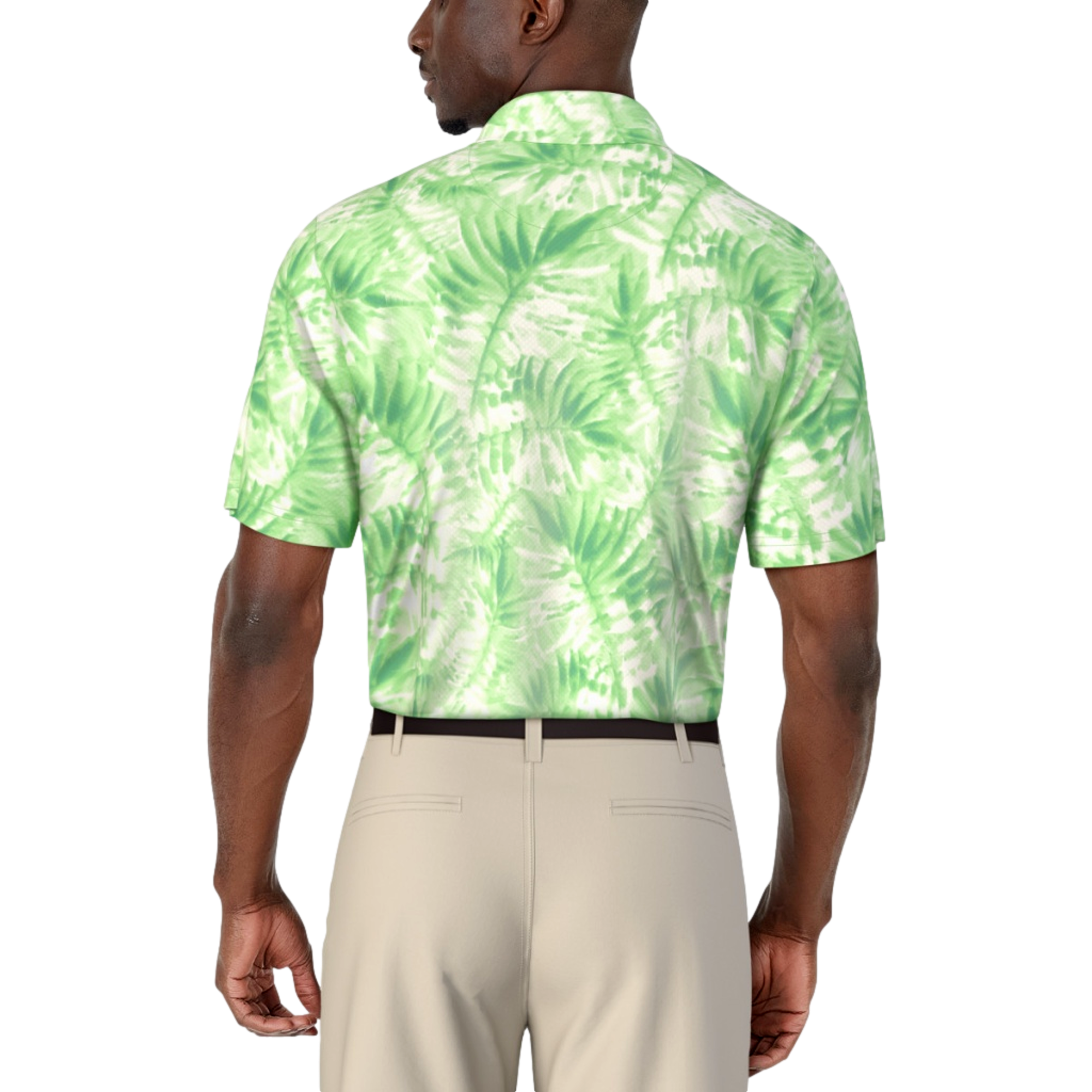 Tropical Leaf Print Men's Short Sleeve Golf Polo Shirt