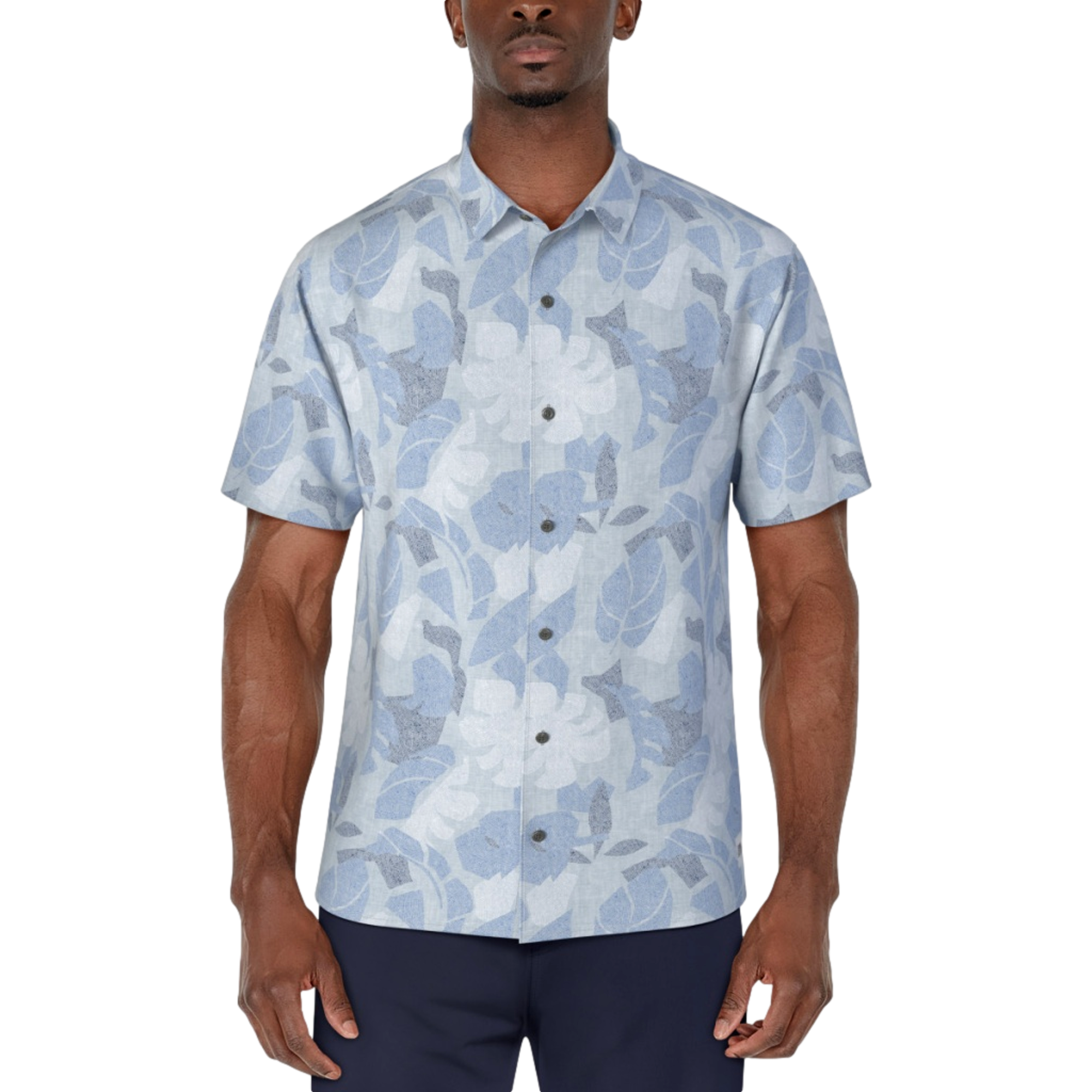 Etched Leaves Woven Button Down Shirt
