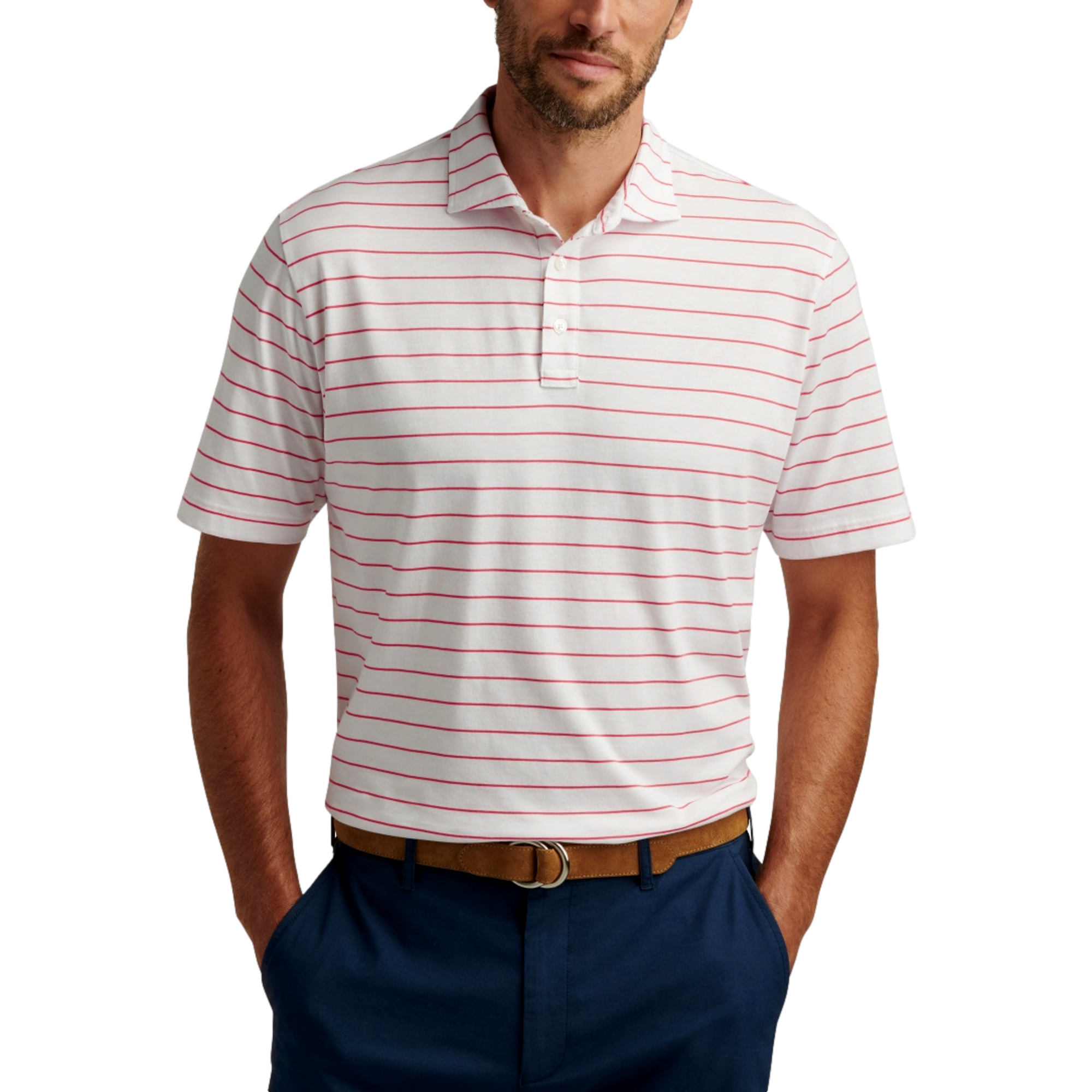 Ross Stripe Crown Comfort Cotton Men's Golf Polo Shirt