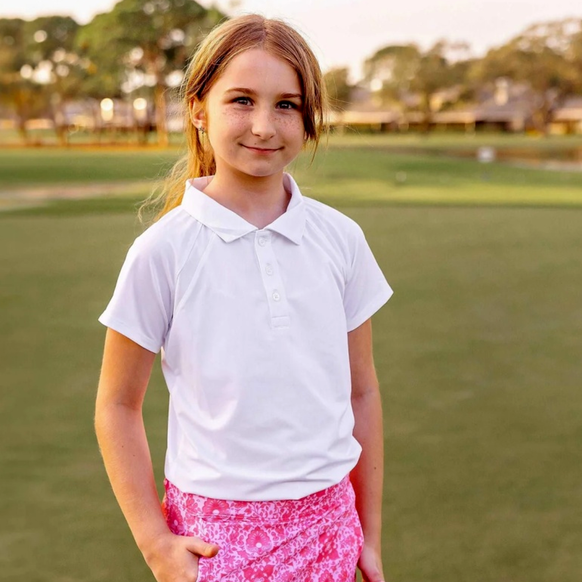 Reagan Cap Girls Short Sleeve Golf Polo Shirt