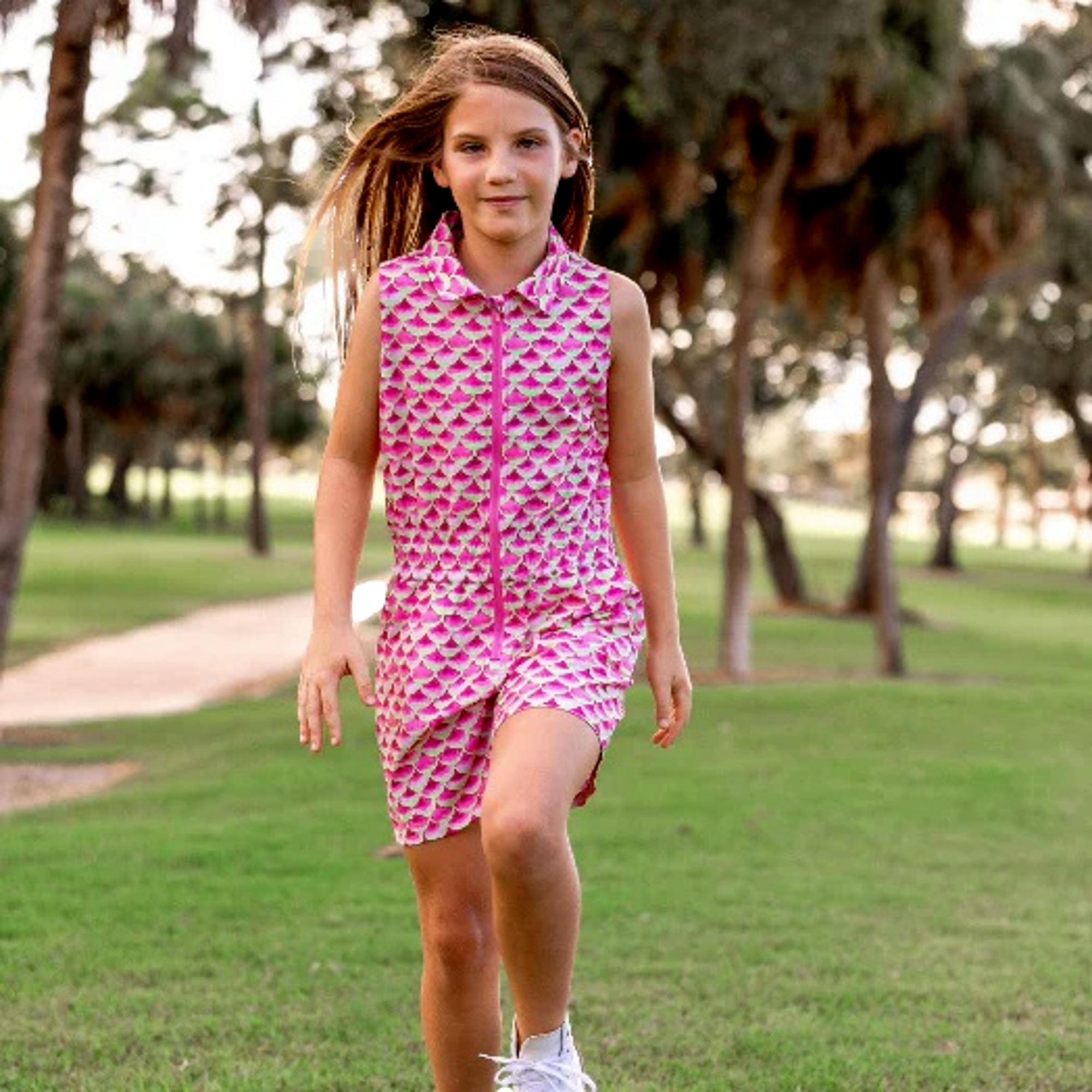 Fallon Woven Girls Sleeveless Golf Romper
