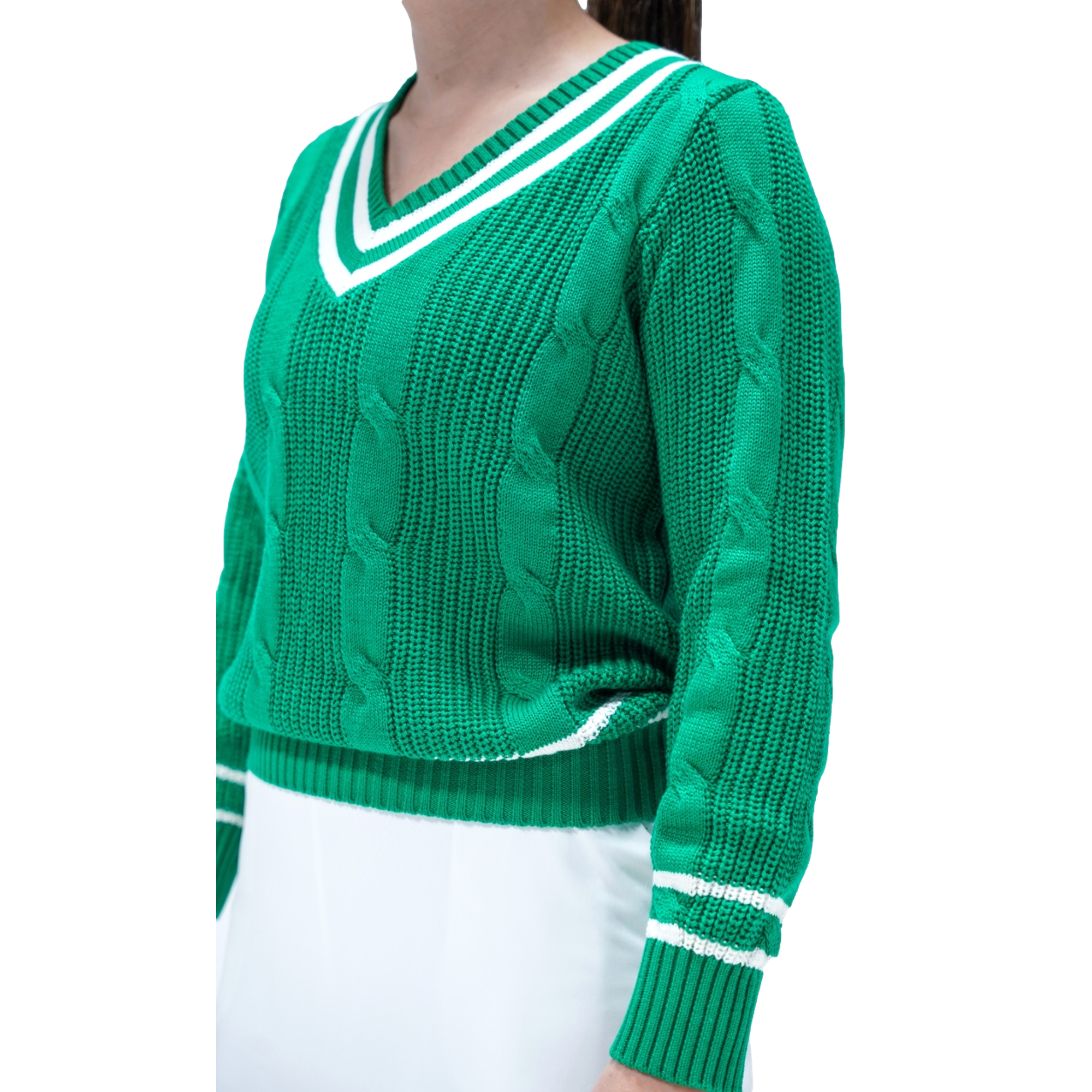 Women's Long Sleeve V-Neck Cable Knit Sweater